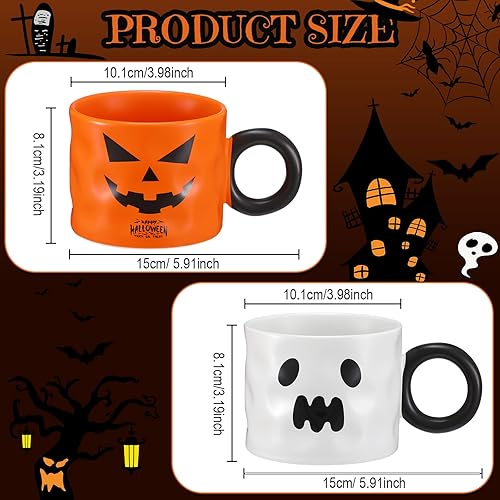 Miniatura 2 de Zhehao Juego de 4 tazas de café de Halloween de 15 onzas con asa, tazas de cerámica a juego para el hogar, oficina, centros de mesa, centros de