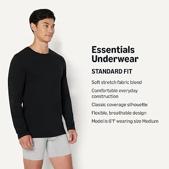 Amazon Essentials Men's Vests - Slim-Fit Cotton Crew Neck, Short and Long Sleeve T Shirt, Pack of 6, Undershirt and Vests for Men