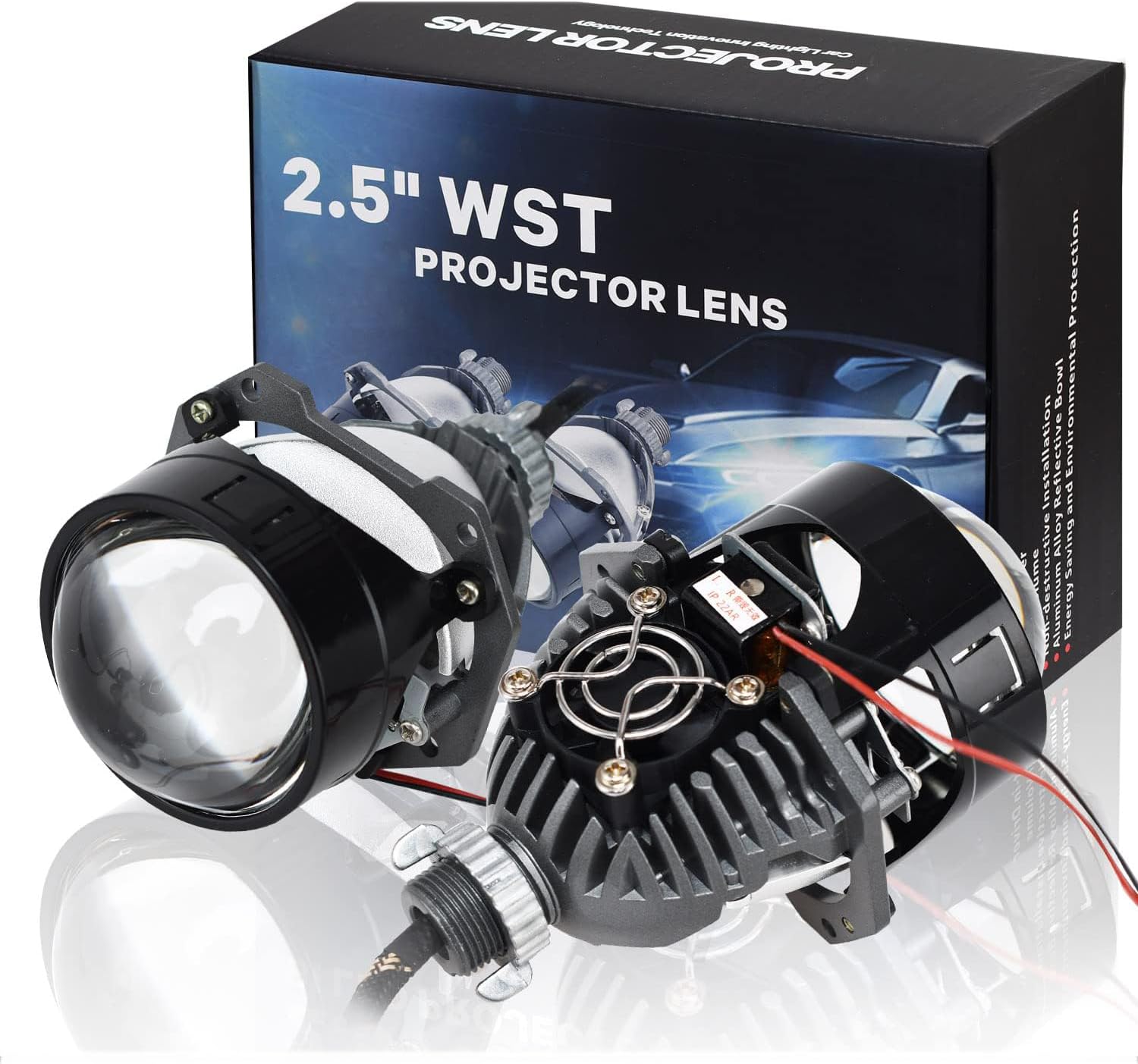 2.5Inch Mini Blue Honeycomb Projector Lens,Car Headlight Retrofit Kit with Black Shrouds,70W 20,000LM 6000K-Focus Beam with Sharp Cut off Line No Blind Oncoming Car Upgrade Bi-Xenon Projector Lens