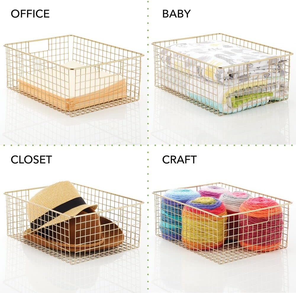 🔥 Cаѕhbасk uр tо 70% mDesign Farmhouse Decorative Metal Bathroom Storage Organizer Bin Basket Holder Tray - for Cabinets, Shelves - Holds Loofahs, Lotions, Soaps, Hair Dyer, Curling Irons, Hand Towels, 4 Pack - Soft Brass