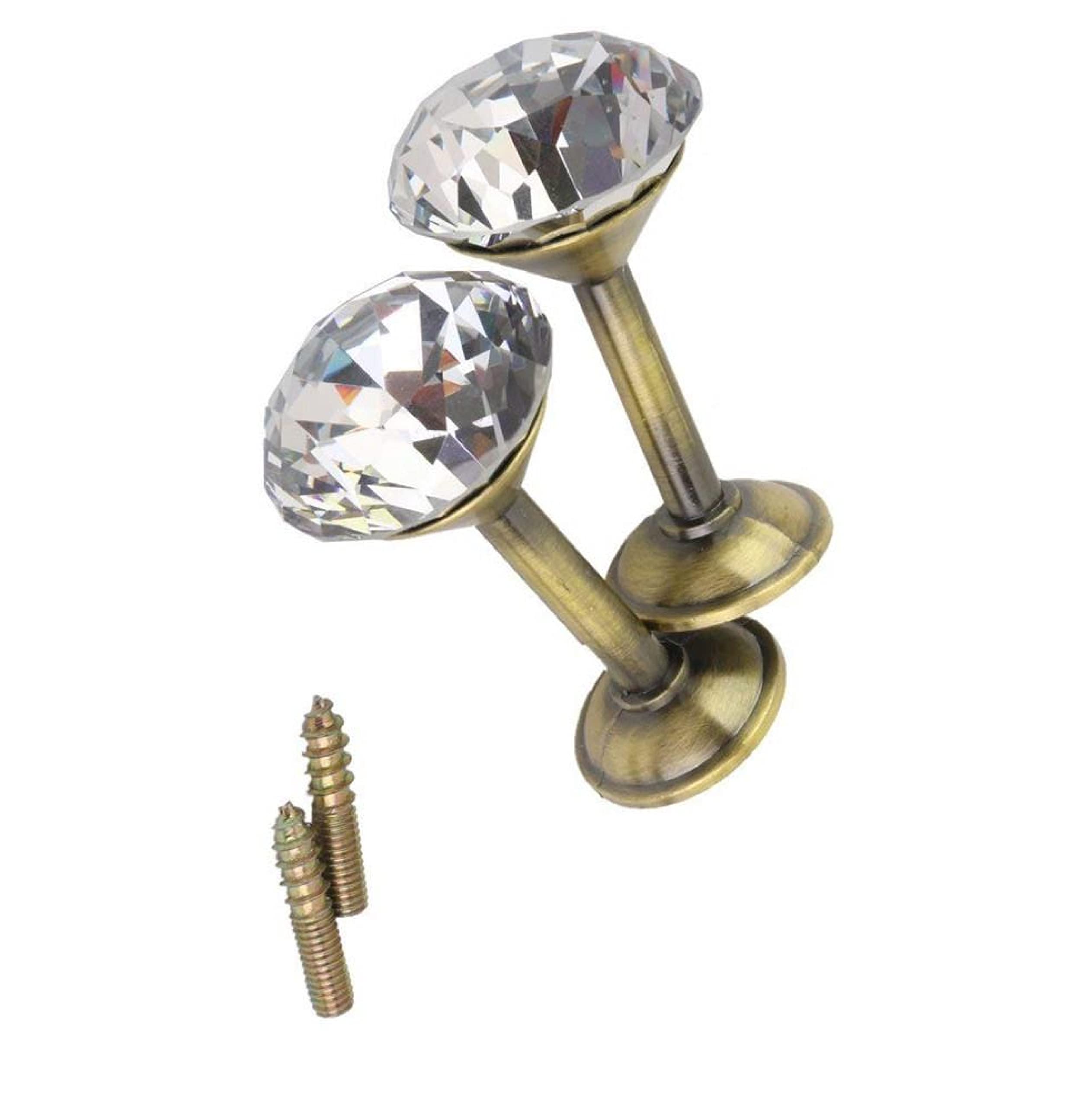 QZibeva 2 Pcs Glass Crystal Wall Mounted Curtain Holdbacks, Window Drapery Tie Back Clips Wall Hook Tassel Holder Curtain Holder, Bronze Colour