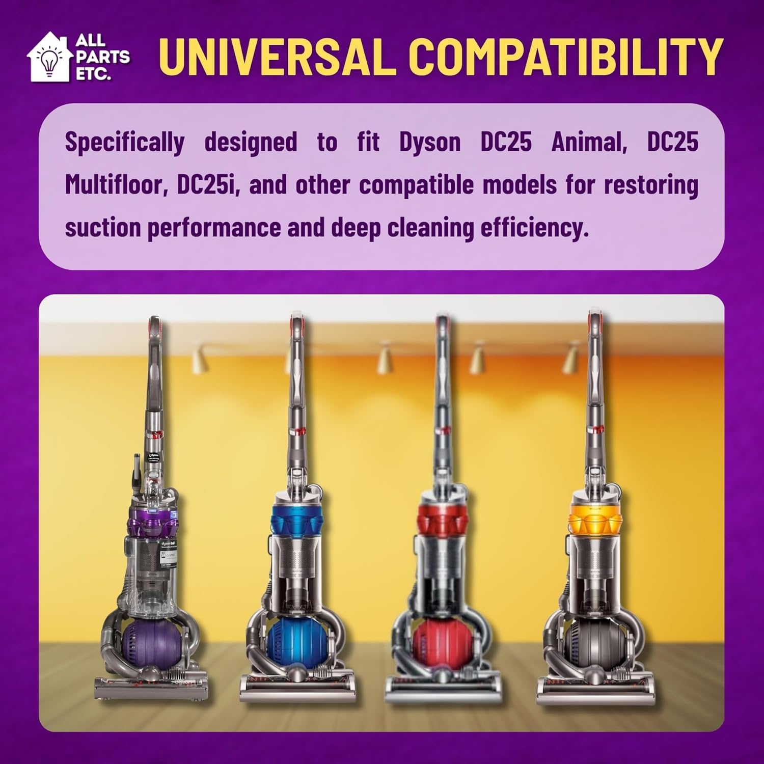 Replacement Tune-Up Kit for Dyson DC25 Vacuums - Includes Quick Release Hose, Brushroll, Washable Pre Filter, Post Motor HEPA Filter, 1 End Cap, and 1 Belt - 6 Pack