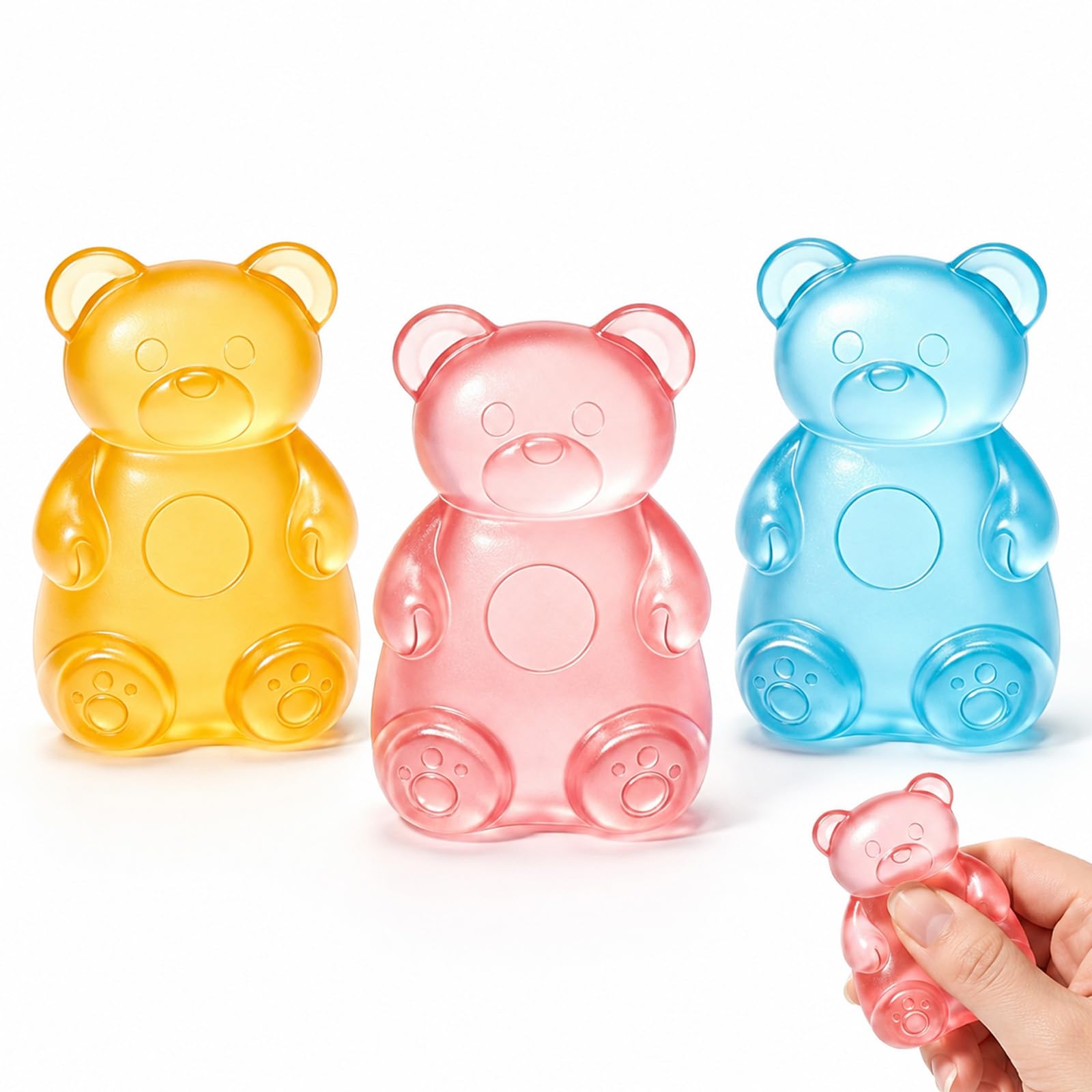 3 PCS Gummy Bear Squishy, Squishy Bear Set in Orange Blue Pink, Relaxation for Office Workers, An Excellent Choice for Desktop Decoration and Gift Giving