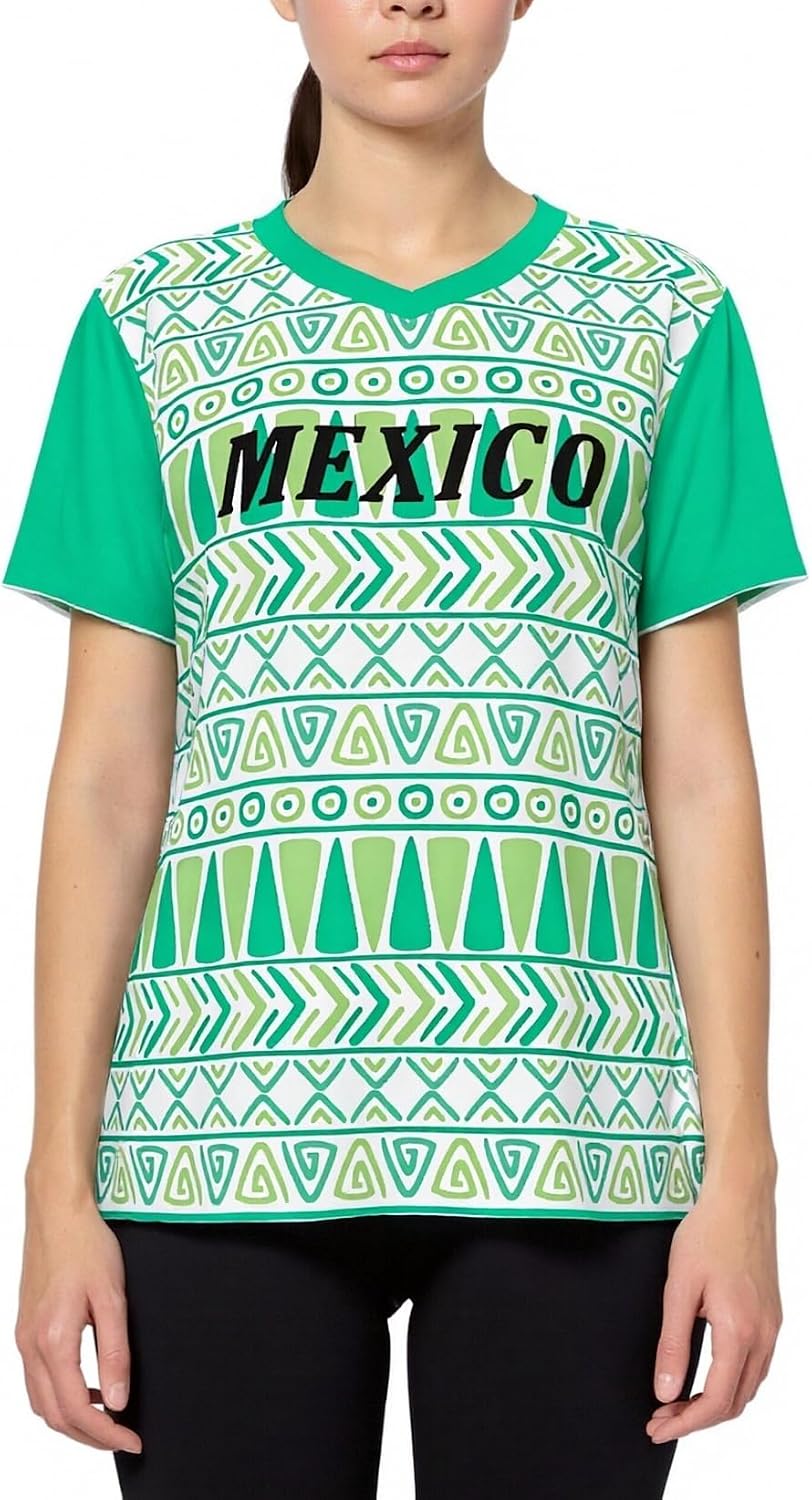 Mexico Women Soccer Jersey Mexican Fan Jerseys Outdoor Football V Neck Short Sleeve Tops Summer T-Shirts