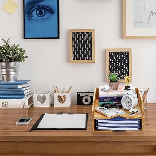 Miniatura 2 de Pumtus Bandeja de cartas de 2 niveles, clasificador de archivos de papel de oficina de 14 x 11 pulgadas, soporte organizador de archivos de