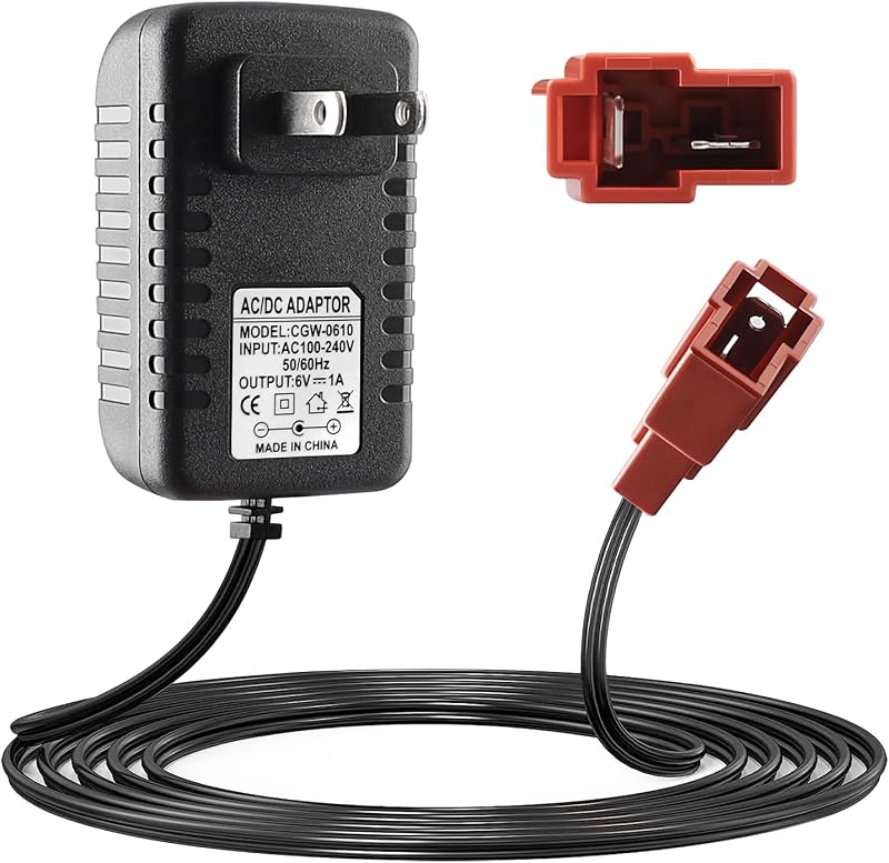 6V Battery Charger for Ride On Toys Car, Compatible with BMX X6, Kid TRAX GMC, Wal-Mart, Moto ATV Quad, Electric Vehicle Power Adapter with Square Plug