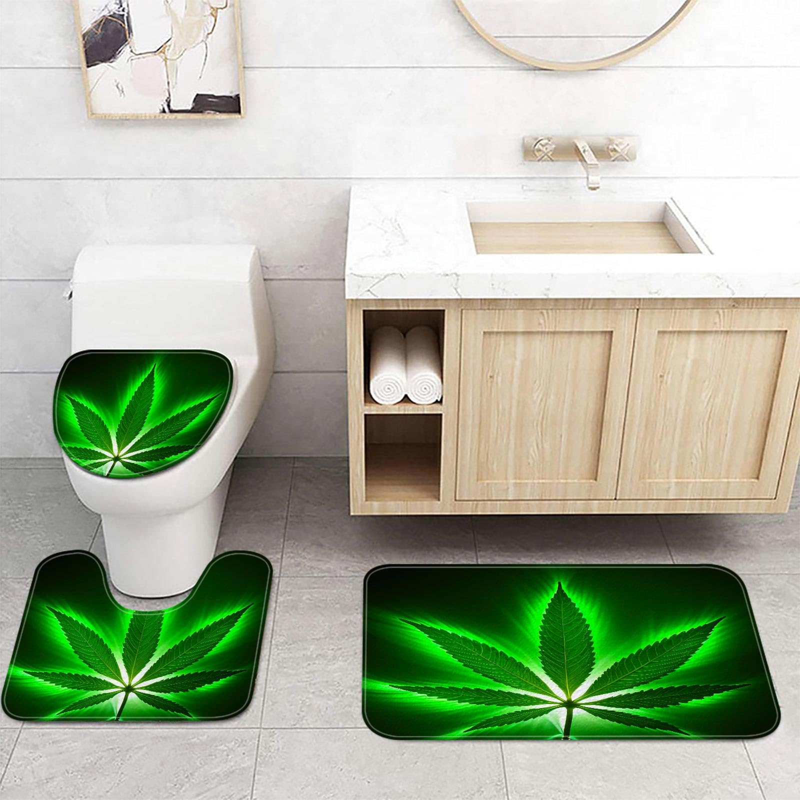 Lunarable Duschvorhang Avocado-Blätter Design – Stoff, Wasserabweisend, 175x213 Cm | Mit 12 Haken