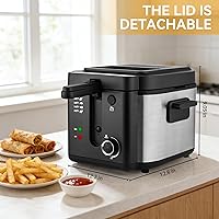 Vista 6 de Freidora eléctrica Pukomc con cesta, olla de freír con temperatura ajustable para uso doméstico, tapa extraíble y olla interior antiadherente