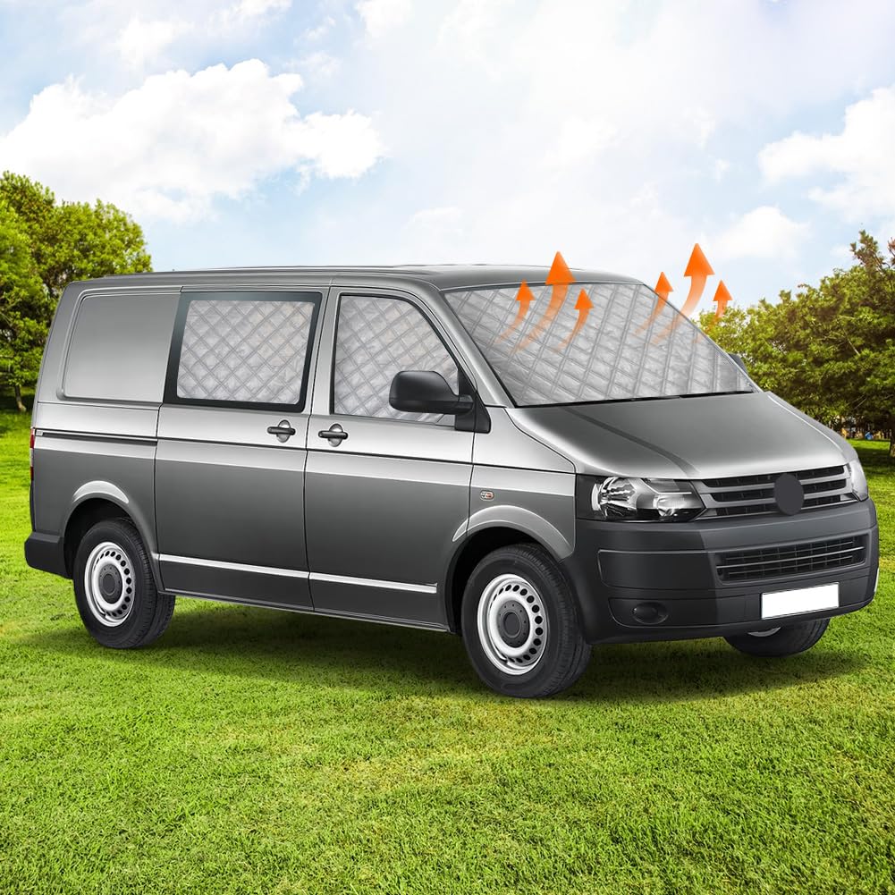 Parasol para Parabrisas Reemplazo para VW T5 T6 Kombi, 6 Piezas Protector de Parabrisas, Juego de Parasol Térmico Interno con Bolsa de Almacenamiento, 100% Oclusión