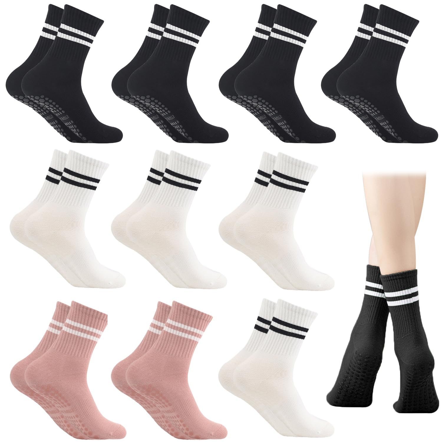 10 Paar Yoga-Socken, rutschfest, lang, mit Griffen, für Yoga, Yoga, Ballett, WorkoutDance