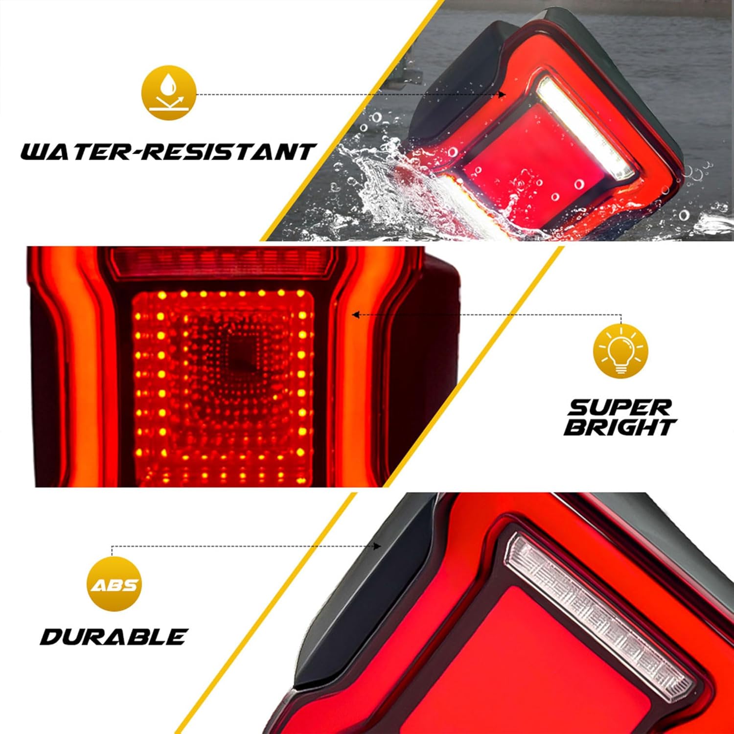 AMERICAN MODIFIED Red Lens V2 Tunnel Tail Lights w/Daytime, Brake Turn Signal, & Reverse Modes Compatible with 2018-2023 Jeep Wrangler JL