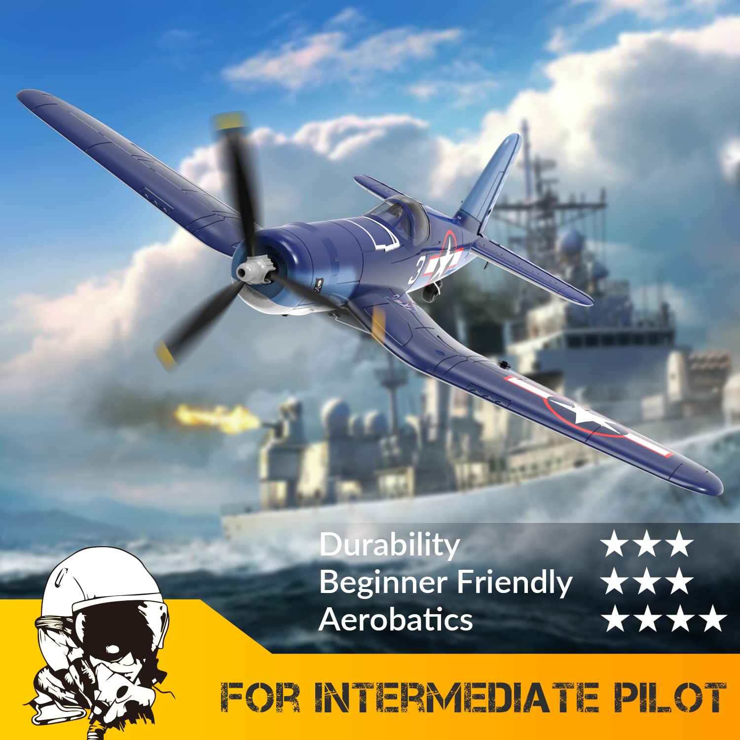 VOLANTEXRC 4CH RC Plane F4U Remote Control Airplane RTF, Radio Control Plane for Beginner RC Parkflyer Easy to Control with 6-Axis Stabilizer & One-Key Aerobatic Perfect (761-8 RTF)