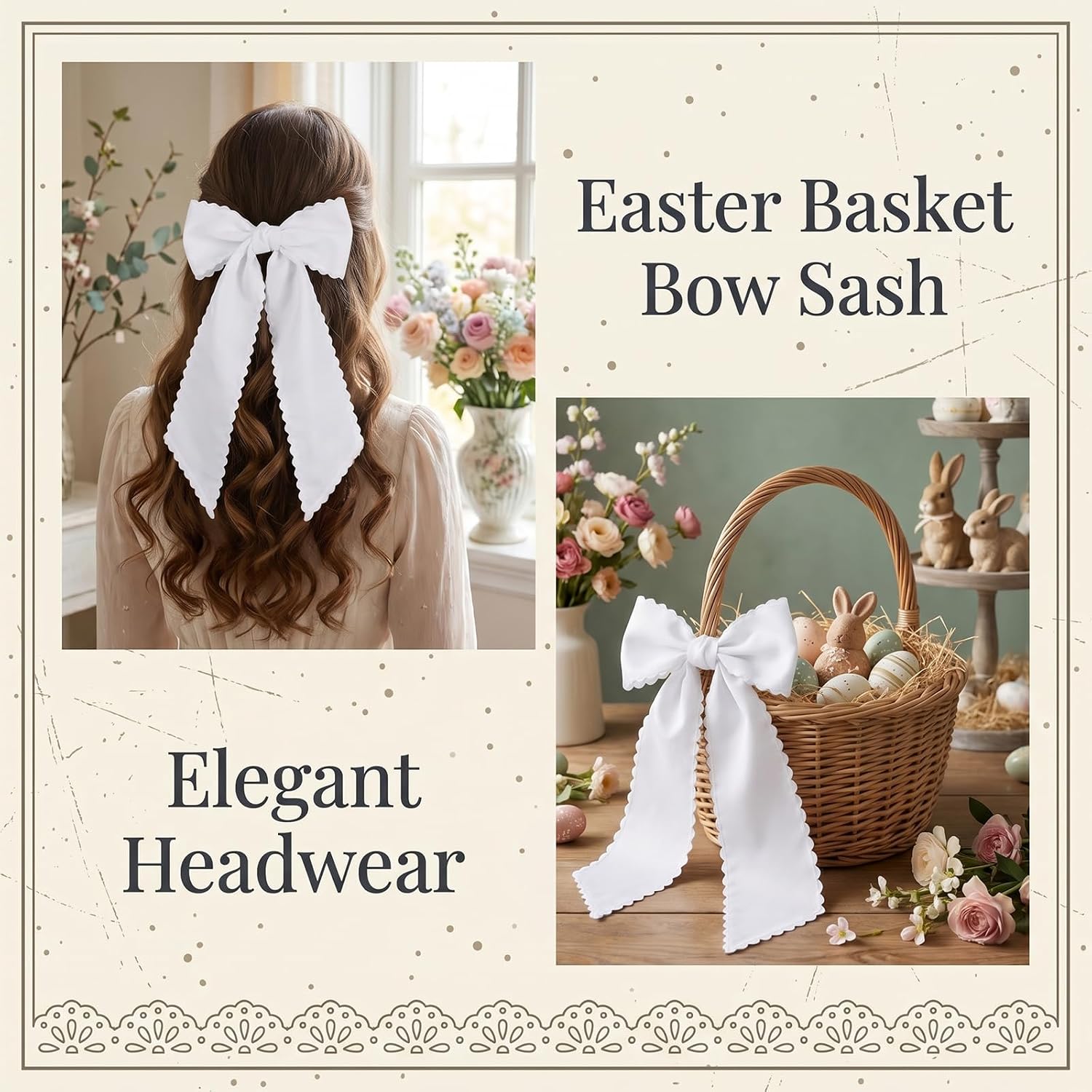 Wreath Sash for Front Door,White Wreath Scarf with Wavy Edge,Decorative Sash for Wreaths for Yard Doorway Indoor Outdoor Bridal Shower Xmas Home 57.2x5.4in