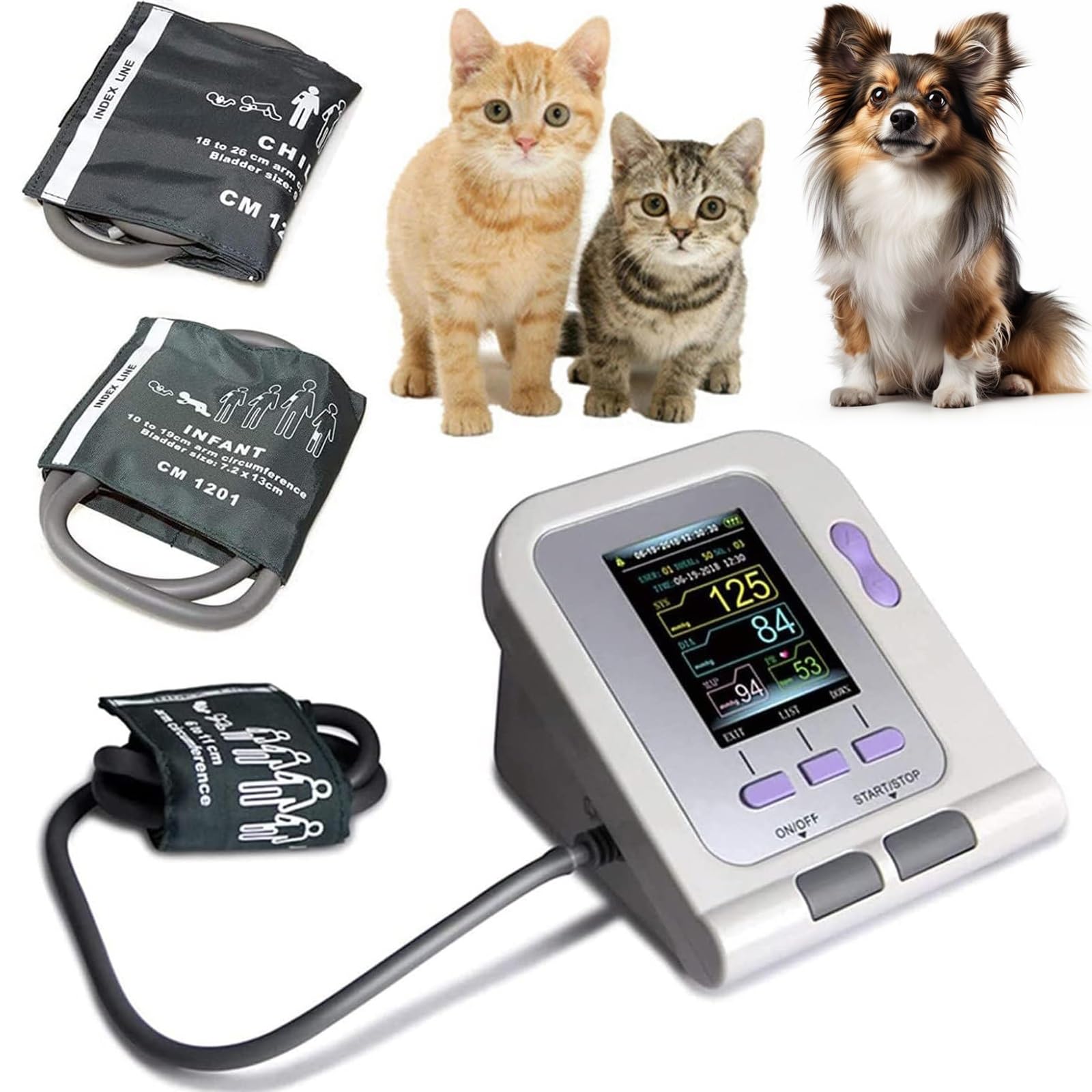 Tensiómetro Veterinario Digital for Animales, tensiómetro electrónico Veterinario con 3 Modos y 3 brazaletes for el Cuidado de Perros, Gatos y Mascotas.