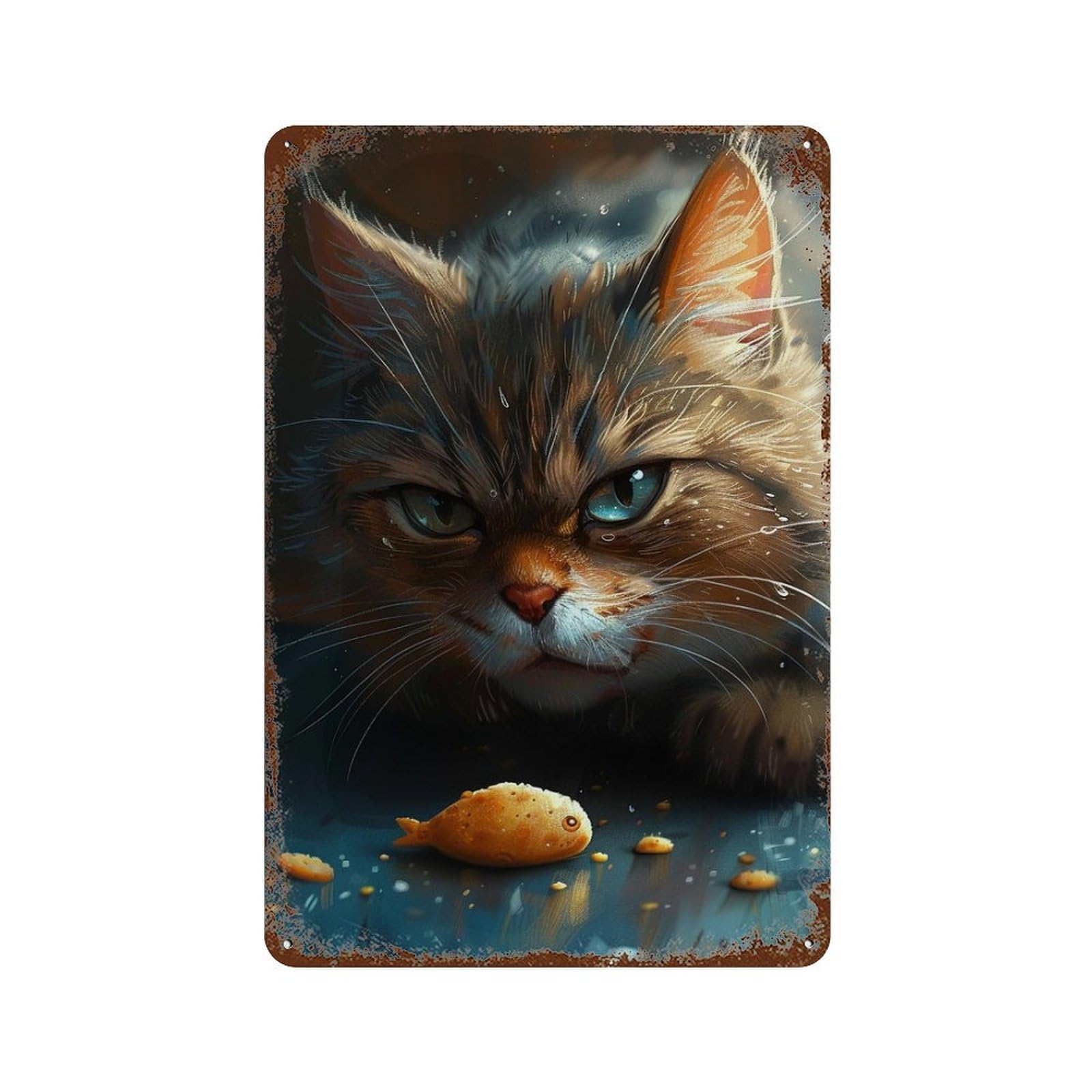 Rust Effect Whiskered Whiskers Cat's Curiosity Rusty Metal Tin Sign 11.8"x7.9", Shabby Chic Decor for Garage, Bar And Workshop Decor