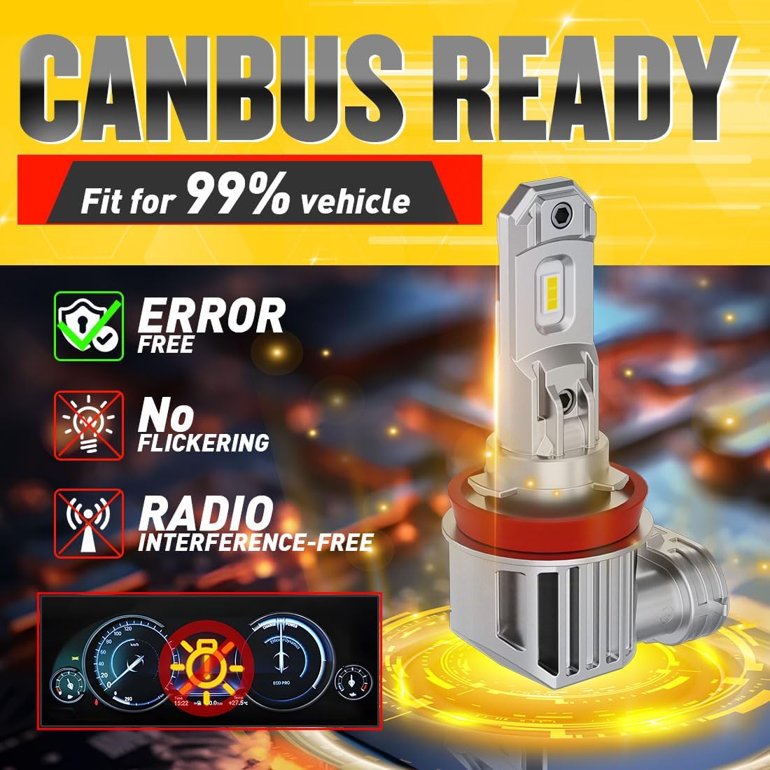 H11 Led Bulbs, 30000LM 1000% Brightness, Cool White 6500K, 1:1 Mini Size, Plug and Play, Canbus Ready, Hi and Low Beam, H8 H11 H16 led fog lights, Pack of 2