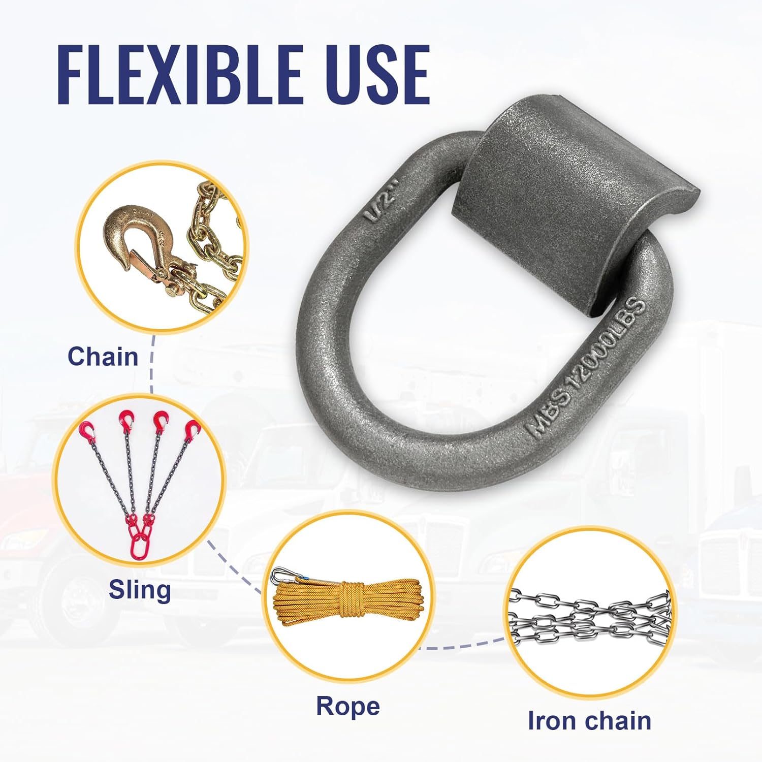 12 Pack Weld-On Forged D Ring, Heavy Duty 1/2" D-Ring Trailer Tie Down Anchor with MBS:12,000 lbs for Trailer, Truck Cargo, RV, ATV Tiedowns, Farm Applications and More.