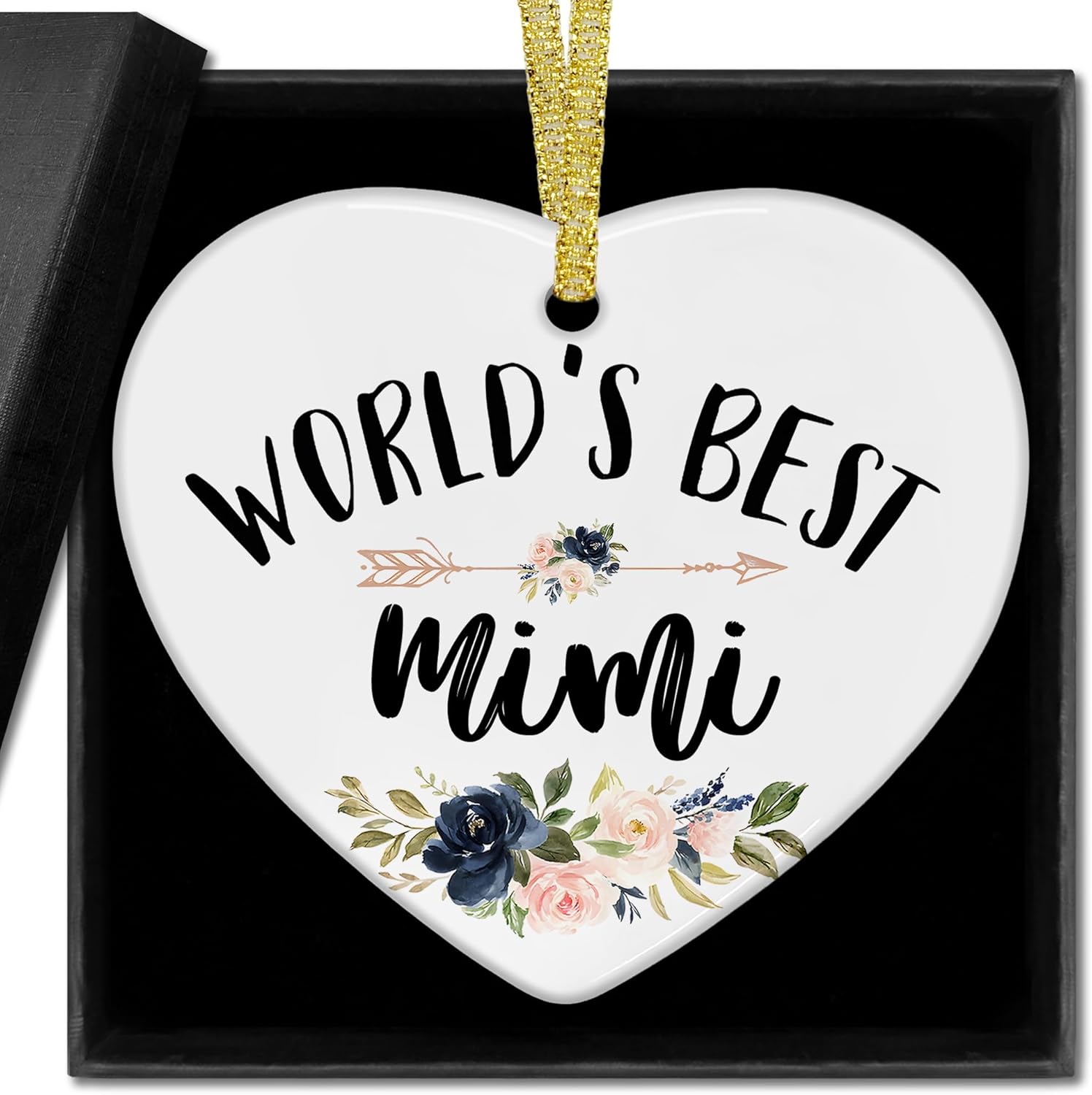 Mimi Gifts Christmas Ceramic Ornaments Decor, World's Best Mimi Heart Ornaments Gifts for Grandma Women, Grandma Mothers Day Birthday Gift Haning Ornament Decorations for Christmas Tree