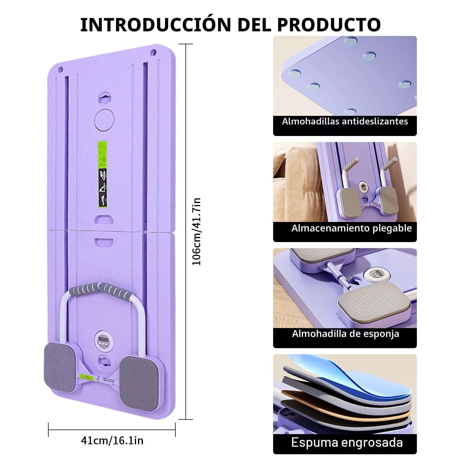 Pilates Reformando Compacto, 4 en 1 Pilates Plegable,La rueda abdominal push-up rebota automáticamente temporizador,Tabla Abdominal Pilates Multifunción para el Hogar y el Gimnasio