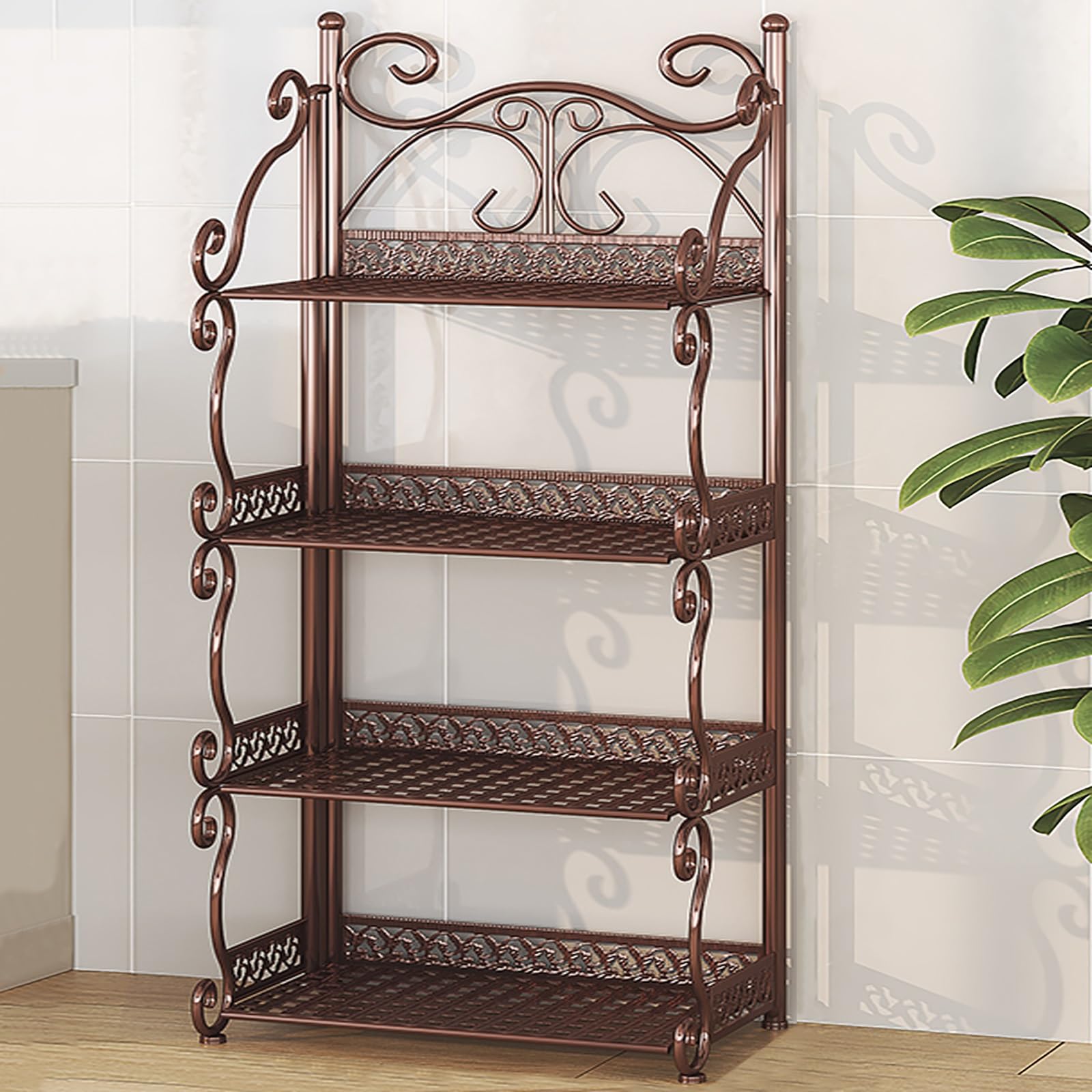 Wąski metalowy regał 3/4/5-poziomowy składany regał bez montażu przenośny Sto nizer do domowego biura sypialni i salonu - brązowy 88 cm / 34.6in