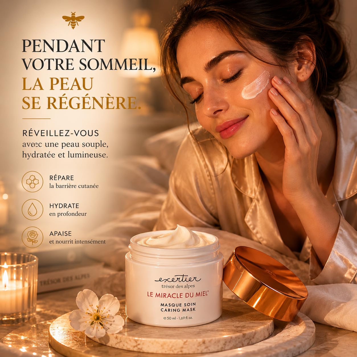 Coffret Routine Visage au Miel des Alpes – 5 Soins pour Peaux Sèches et Sensibles – Crème de Jour 50 ml, Masque de Nuit 50 ml, Huile Visage 30 ml, Contour des Yeux 15 ml et Savon 110 g – Fabr