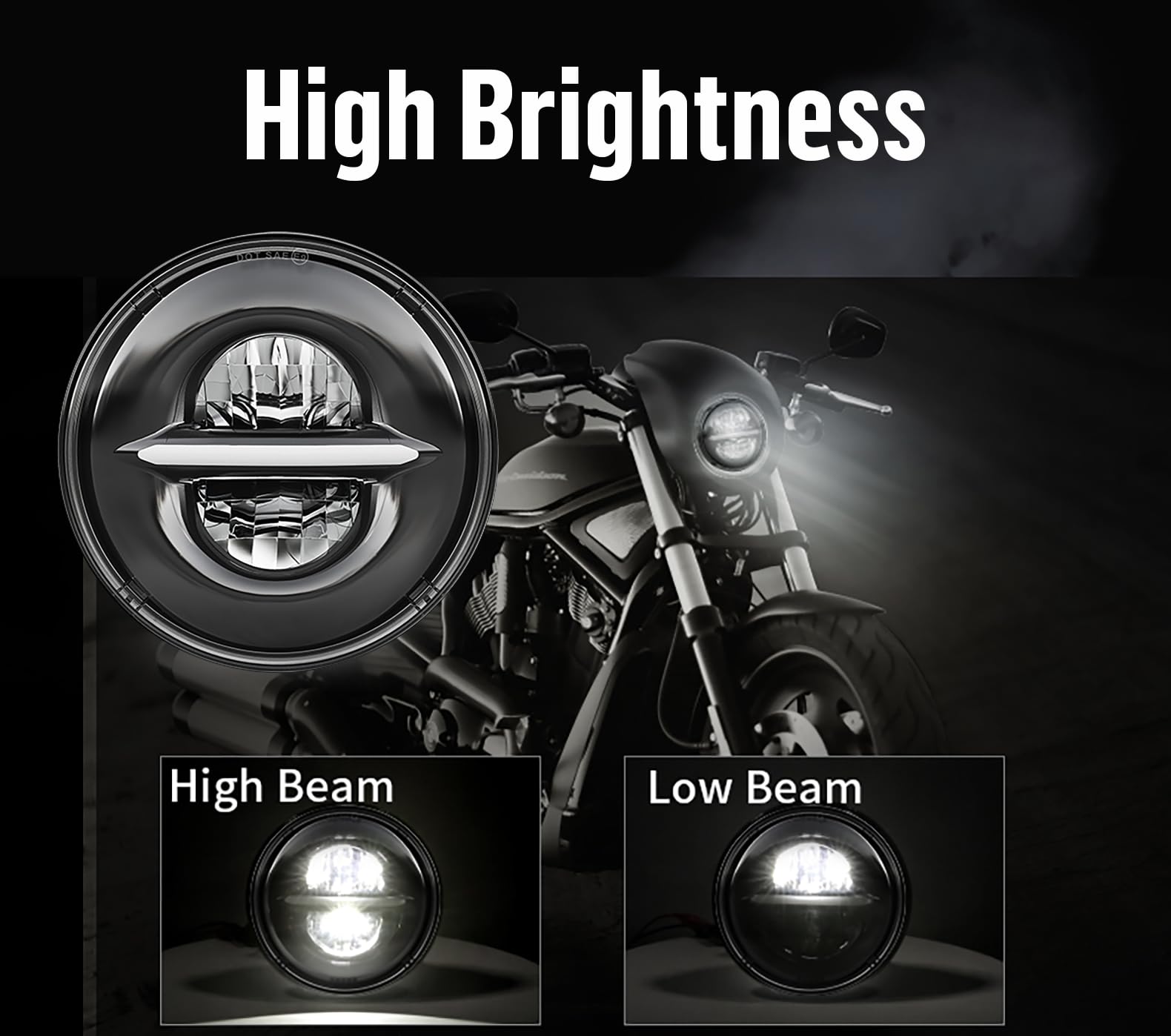 5,75'' Okrągły Reflektor Motocyklowy z DRL, 5-3/4 calowy Reflektor LED dla Motocykl Sportster Dyna Softail (czarny)
