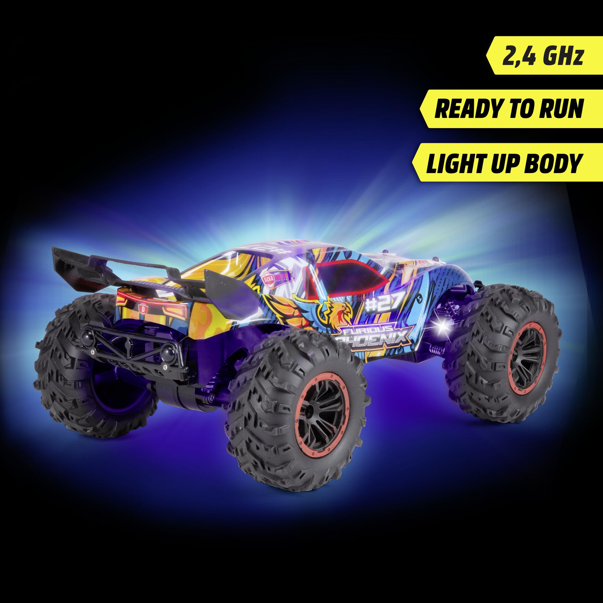 Dickie Toys - RC Auto Furious Phoenix (40 cm) - zdalnie sterowany samochód od 6 lat z zawieszeniem i światłem - pilot zdalnego sterowania dla dzieci, pilot zdalnego sterowania 12 km/h, 2,4 GHz, w
