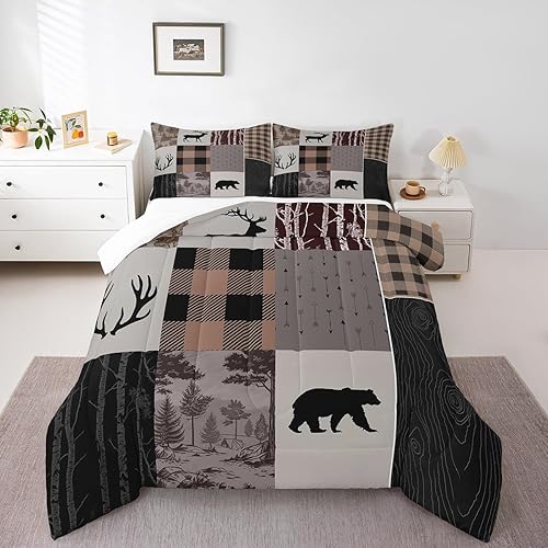 Miniatura 30 de Castle Fairy Juego de edredón de ciervos con cuernos de ciervo, juego de ropa de cama tamaño individual, juego de ropa de cama de caza con flechas