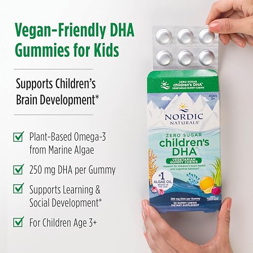Miniatura 6 de Nordic Naturals Zero Sugar - Gomitas masticables vegetarianas DHA para niños, sabor a limón y maracuyá, 30 gomitas - Aceite de algas vegano Omega-3