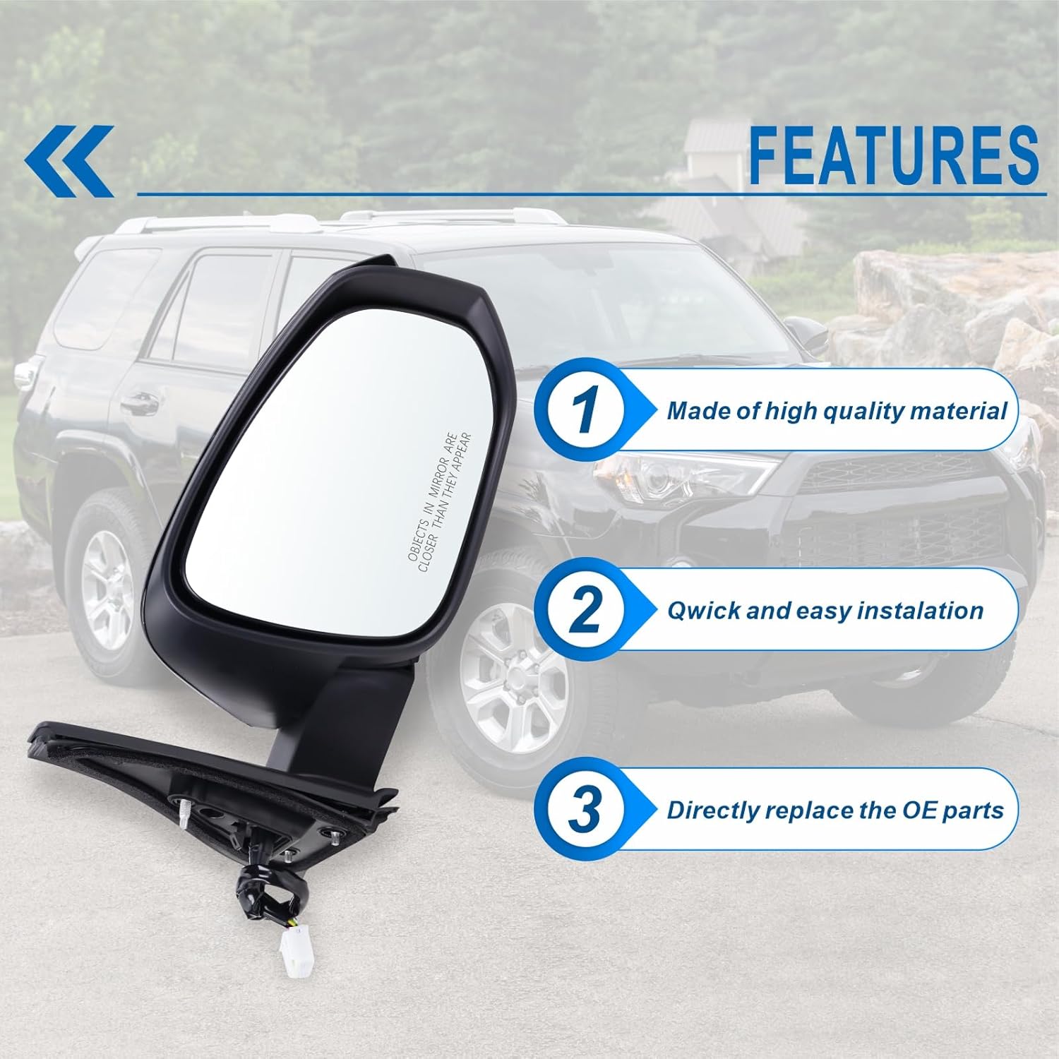 Right Passenger Side Mirror Compatible with 2014-2025 Toyota 4runner With Manual folding Power Glass Heated Turn signal Puddle Light Black Replace#TO1321312 (9Pins)