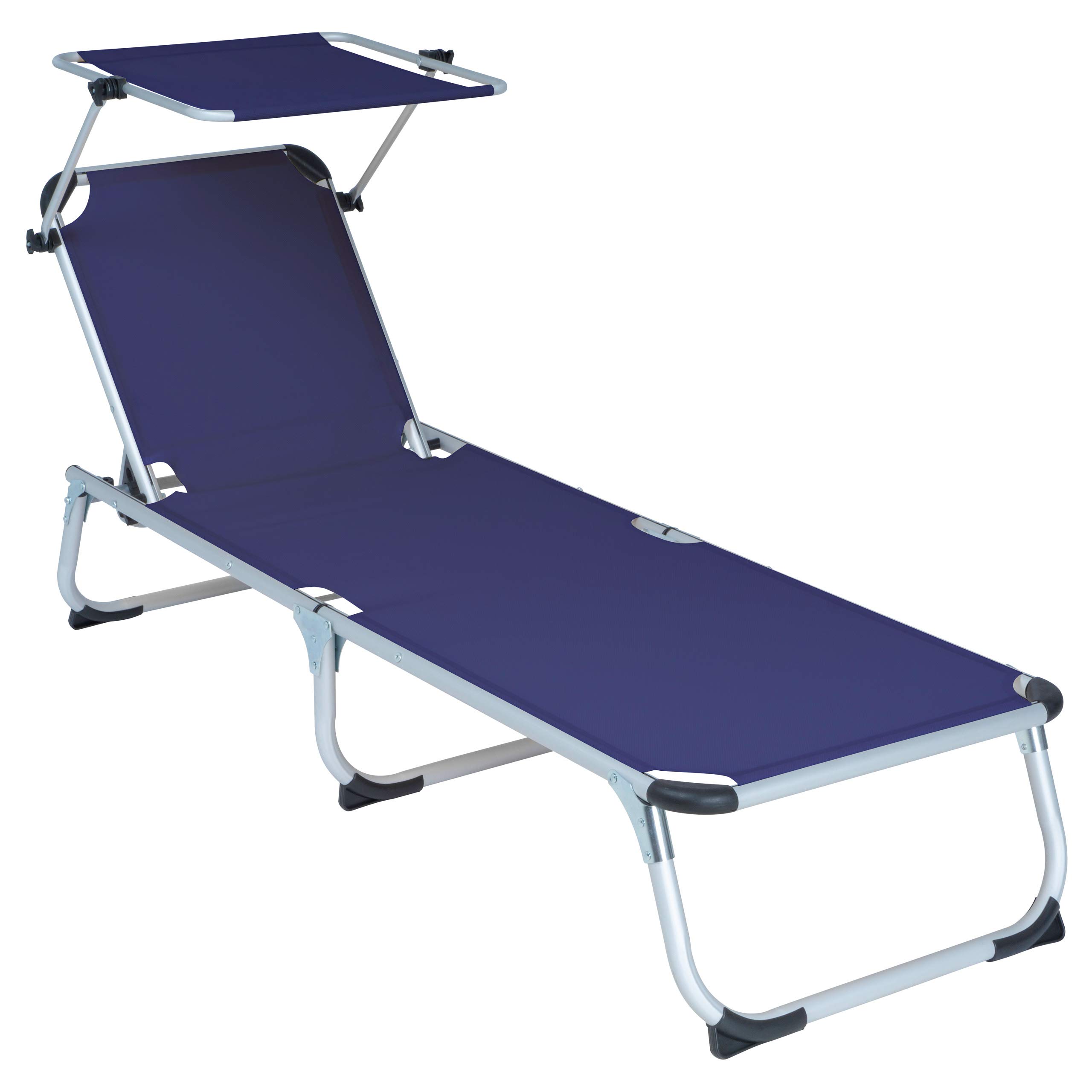 Divero Sonnenliege mit Dach blau 187x57x30 cm Keret klappbar 5fach verstellbar Gartenliege Aluminiumrahmen Dreibeinliege wetterfest robust