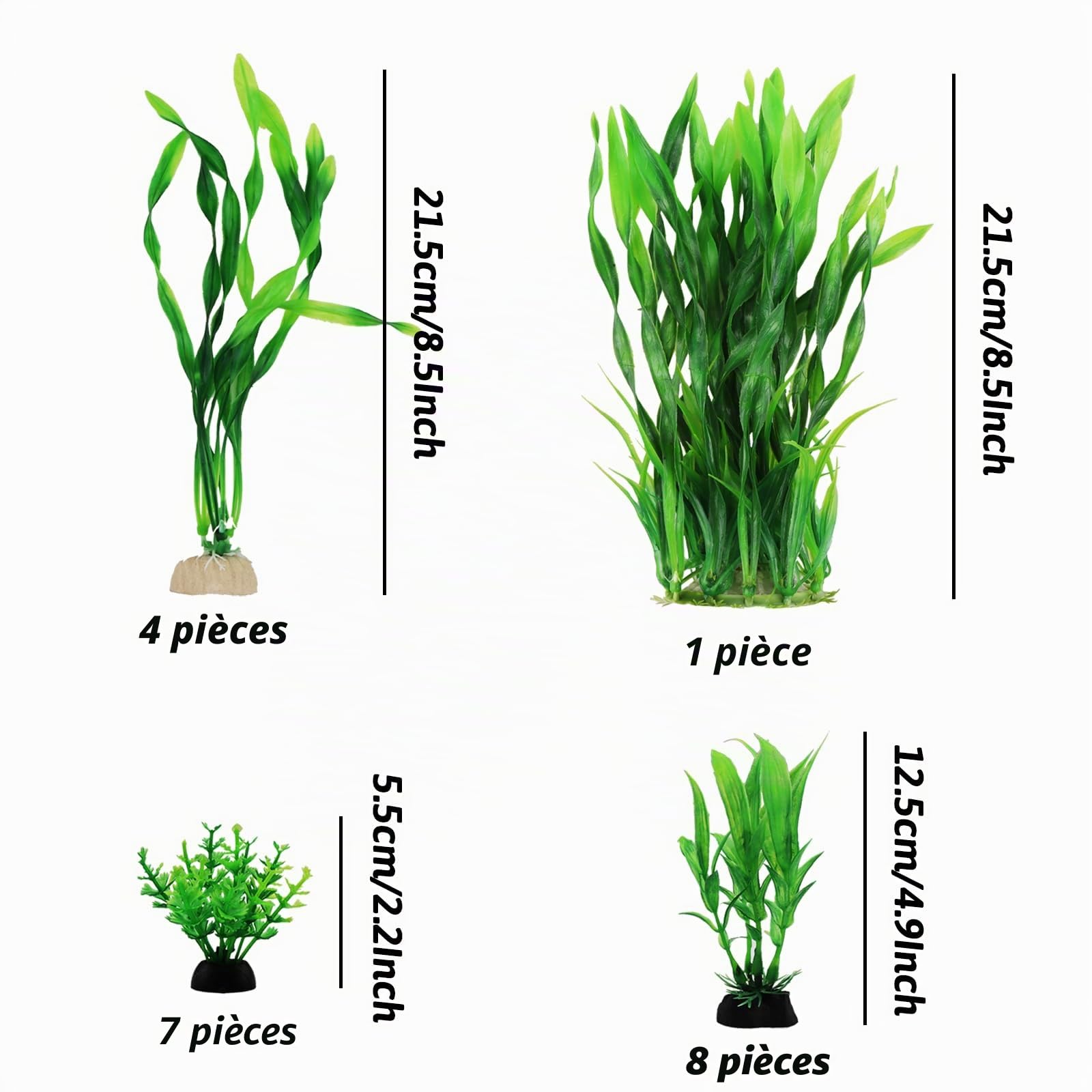 QUOZUO Lot de 20 plantes d'aquarium artificielles en plastique pour décoration d'aquarium, plantes vertes artificielles