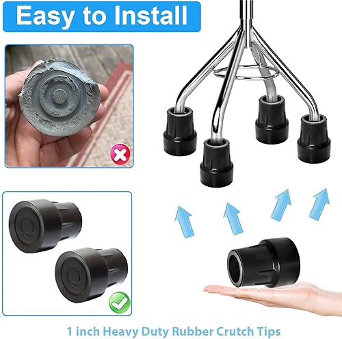 Miniatura 5 de Puntas de muleta, paquete de 4 puntas de goma resistentes de 1 pulgada para muletas de repuesto para caminantes, comodidades, sillas de ducha, patas