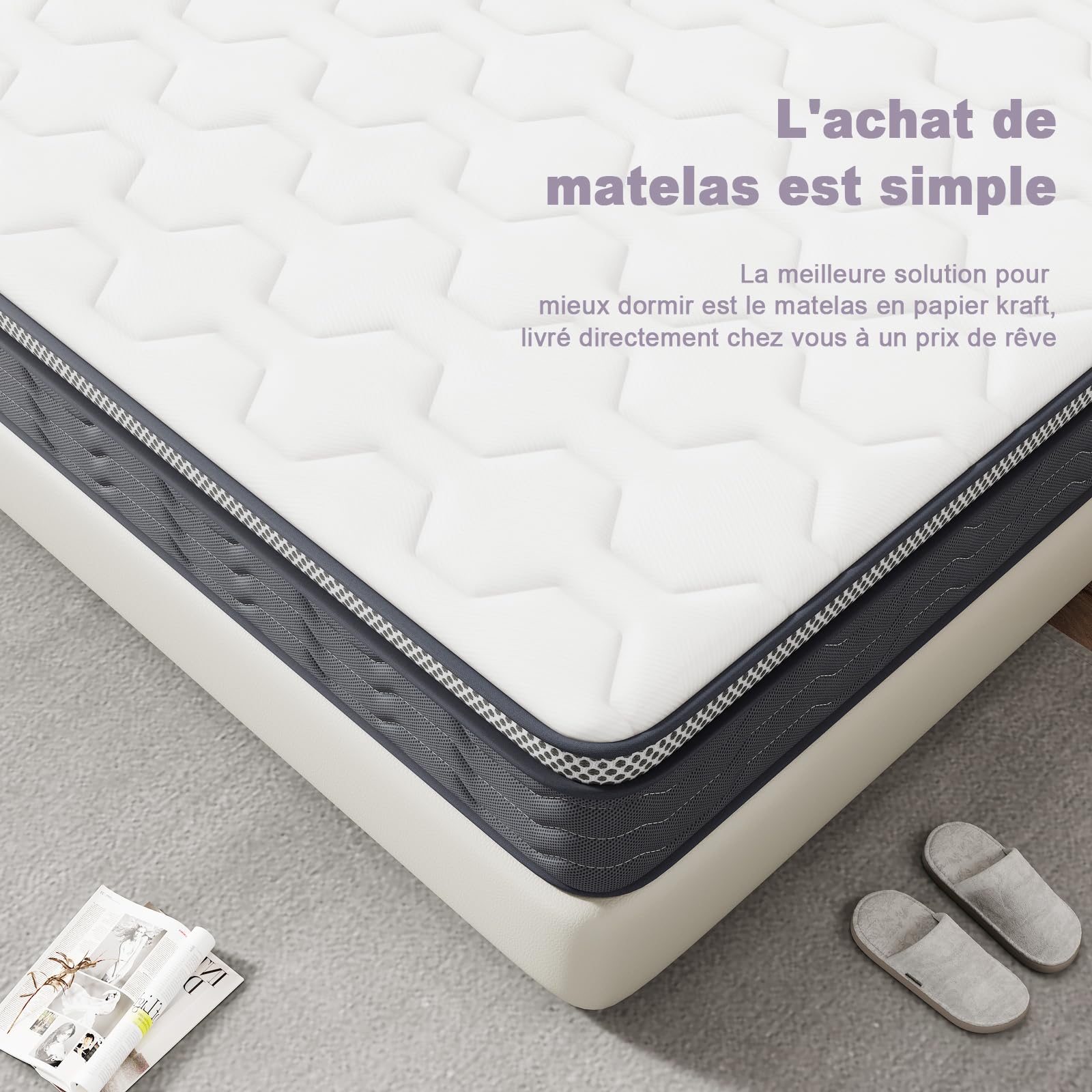 DEWINNER Matelas 160x200 cm- Épaisseur 25 cm -Matelas à Ressorts ensachés et à mémoire de Forme, Matelas 7 Zones Ergonomique-Soutien Tonique & indépendance de Couchage
