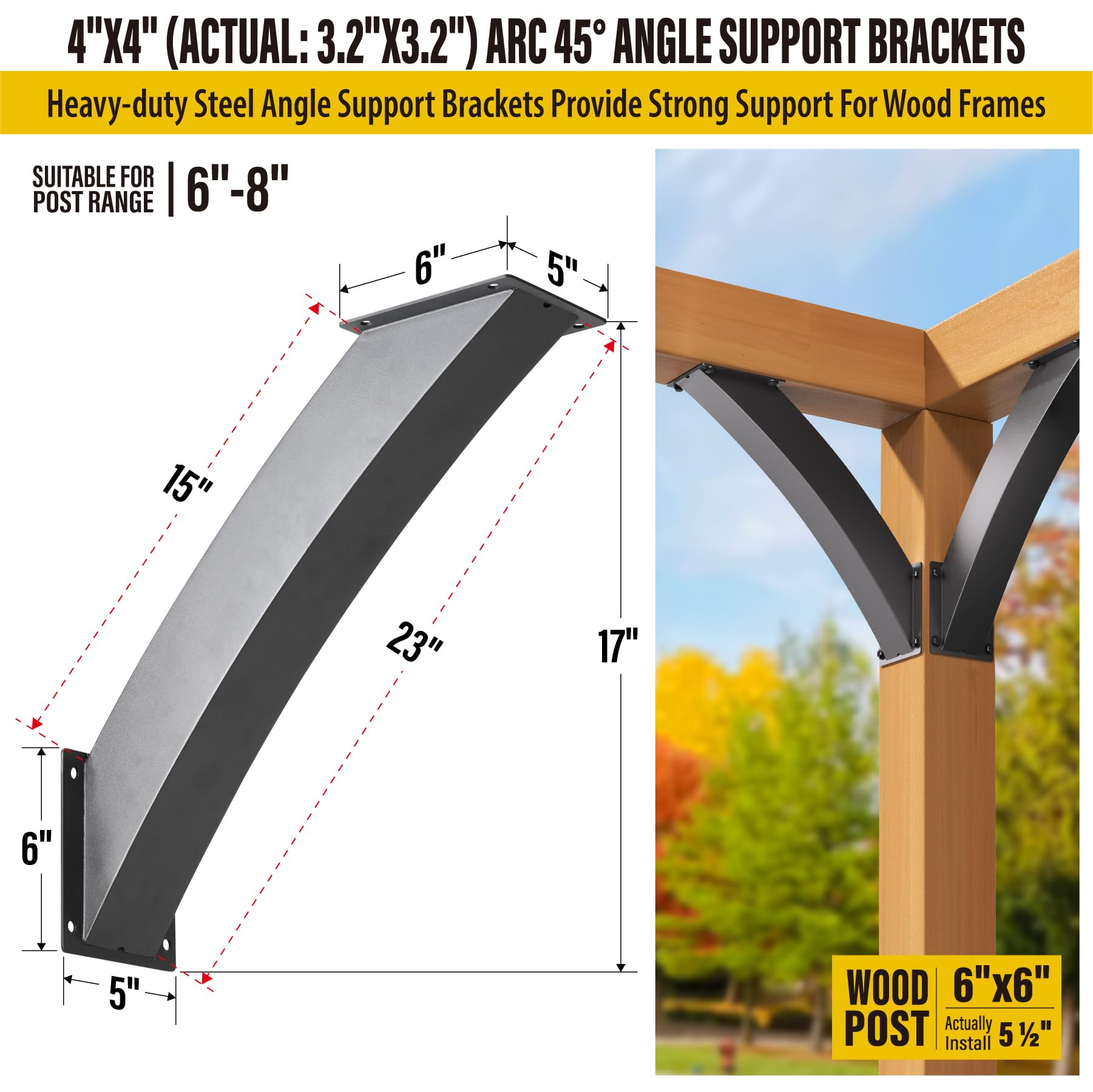 4 Stück Pergola-Halterungen 45° – Für 5,1x10,2 Cm Holz, Aus Stahl, Pulverbeschichtet, Inkl. Schrauben