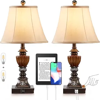 Drawealth Touch Control Traditional Table Lamp Set of 2,3-Way Dimmable Farmhouse Bedside Table Lamps with 2 USB Charging Ports Vintage Rustic Table Lamps for Living Room Bedroom Office Study
