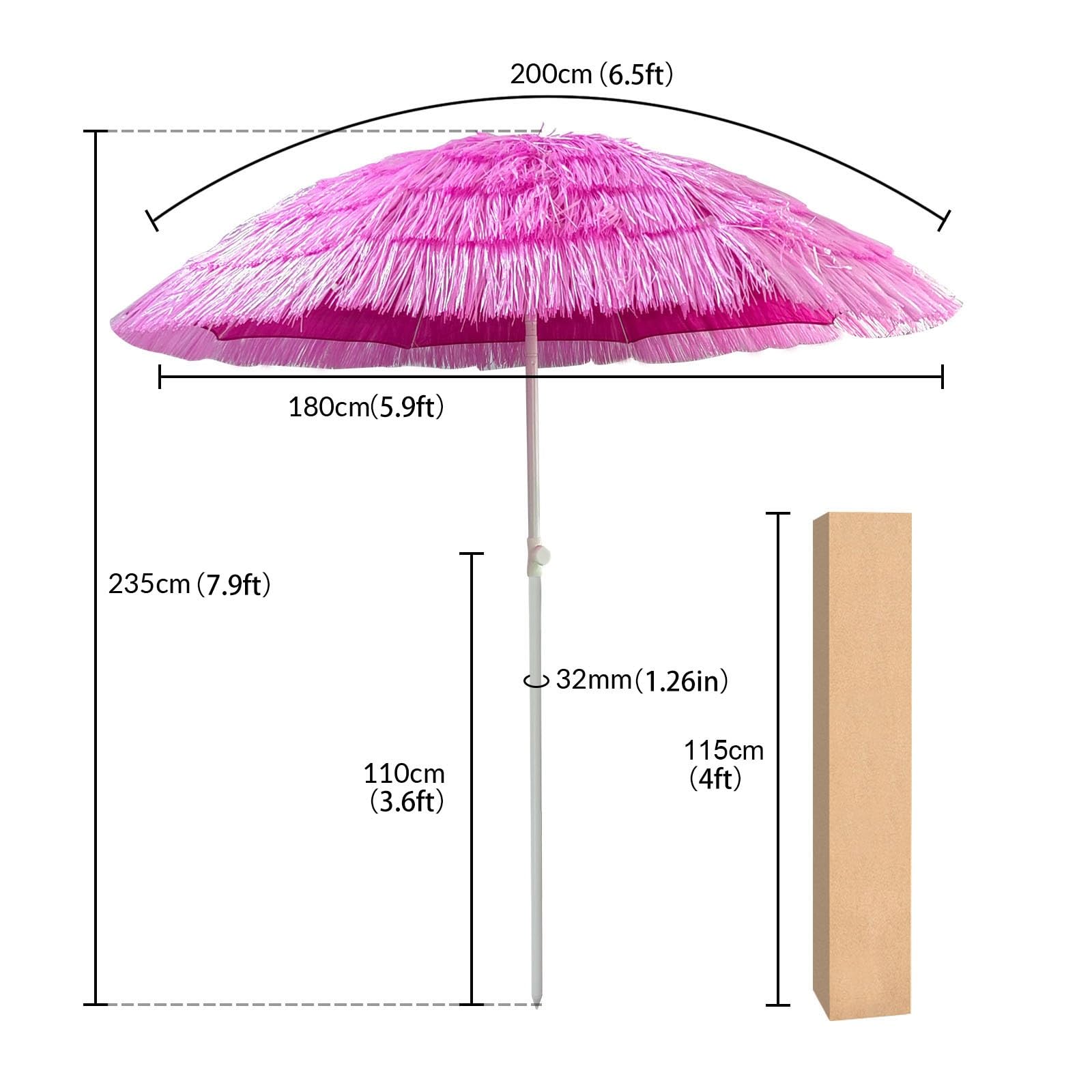Parasol pour Balcon 200cm -UPF 50+ Parasol Plage Anti Vent avec Fonction D'inclinaison Parasol Exotique Paille pour Le Plaisir en Plein Air, Réglable en Hauteur