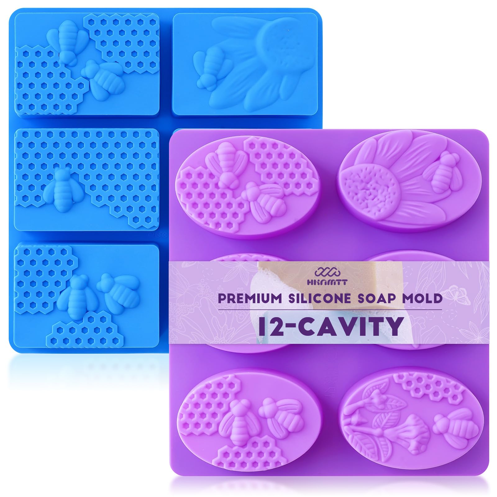 HKNMTT 2Pcs Bee Honeycomb Soap Molds 6-Cavity Square Oval Silicone Mold