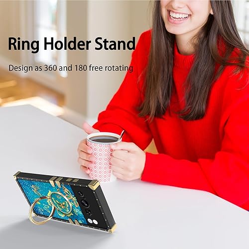 Miniatura 6 de Funda para Google Pixel 8 Pro (6.7 pulgadas) Funda de patrón de mariposa azul de moda para niñas y mujeres con correa de soporte de anillo, funda