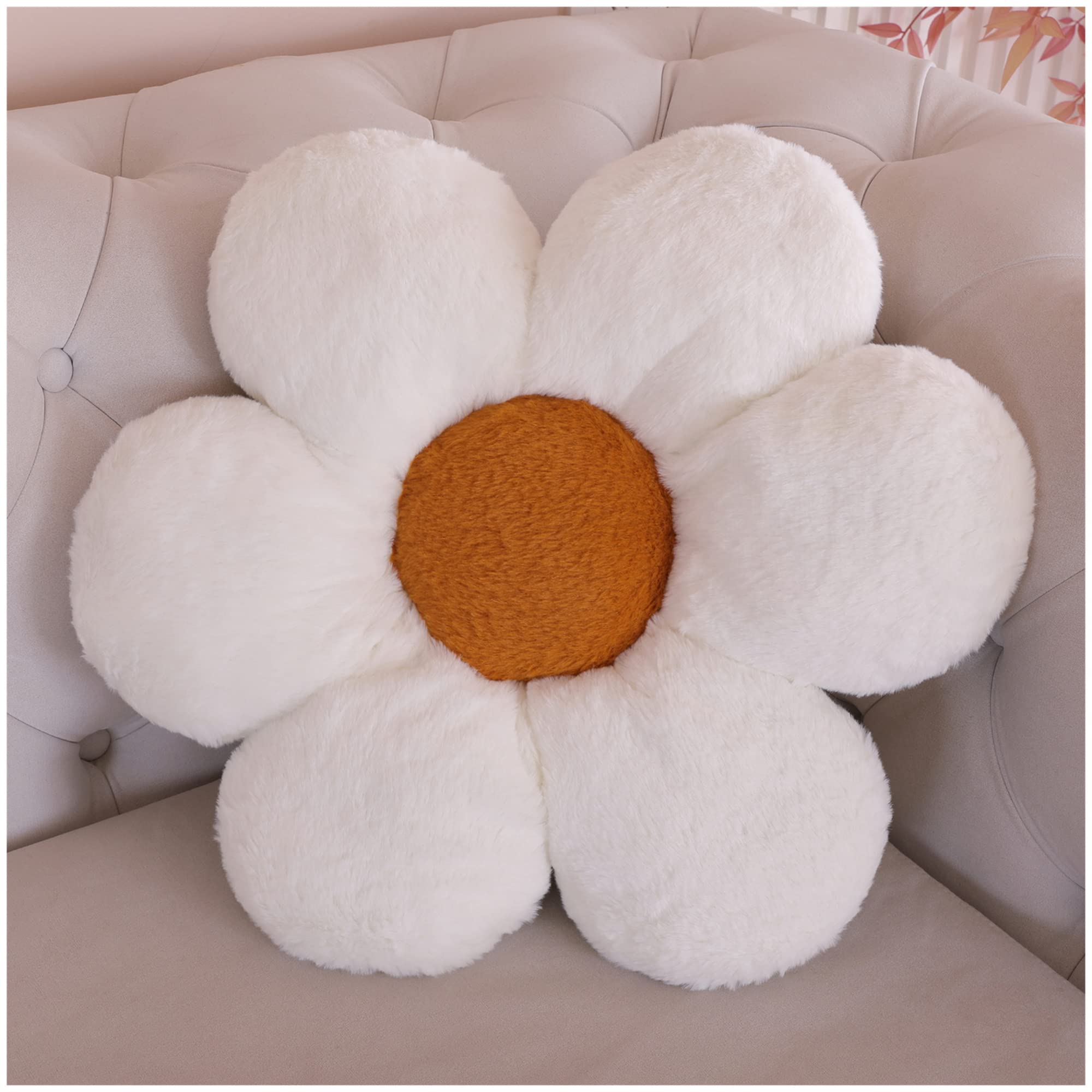 LANFIRE Flower Pillow and Chair Seat Cushion - Decorative Plush Pillow for Bed, Sofa (40cm, White)