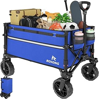 ROSONG Carro plegable con ruedas plegable – Carros plegables de alta resistencia para comestibles, deportes, jardín, compras, camping, color azul