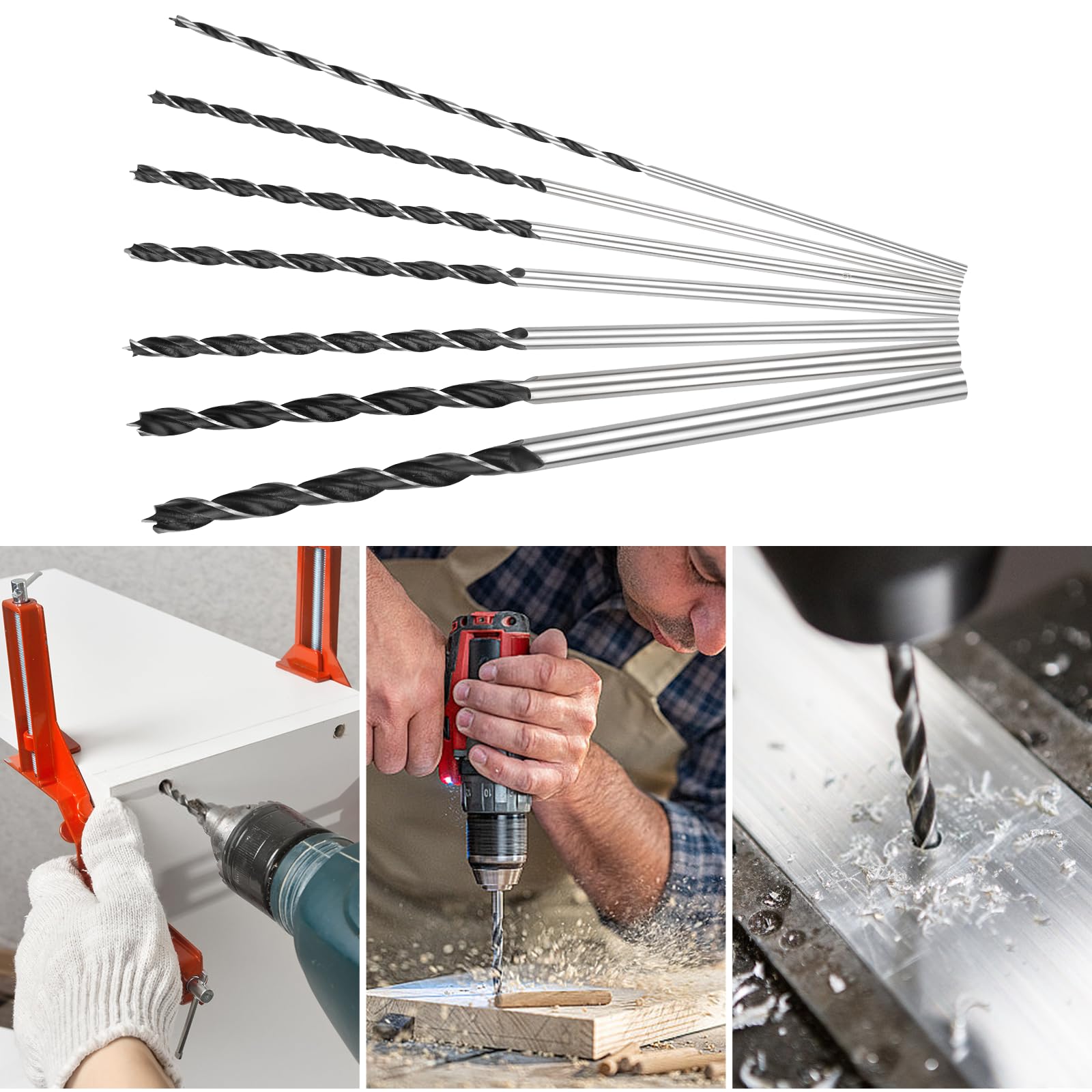 7 Stück Holzbohrer Set 300mm Lang,Schlangenbohrer Holzschlangenbohrer Set,Kunstbohrer für Holzbearbeitung, Professional Holzbearbeitungbohrer,Schlangenbohrer Ø 4mm, 5mm, 6mm, 7mm, 8mm, 10mm, 12mm