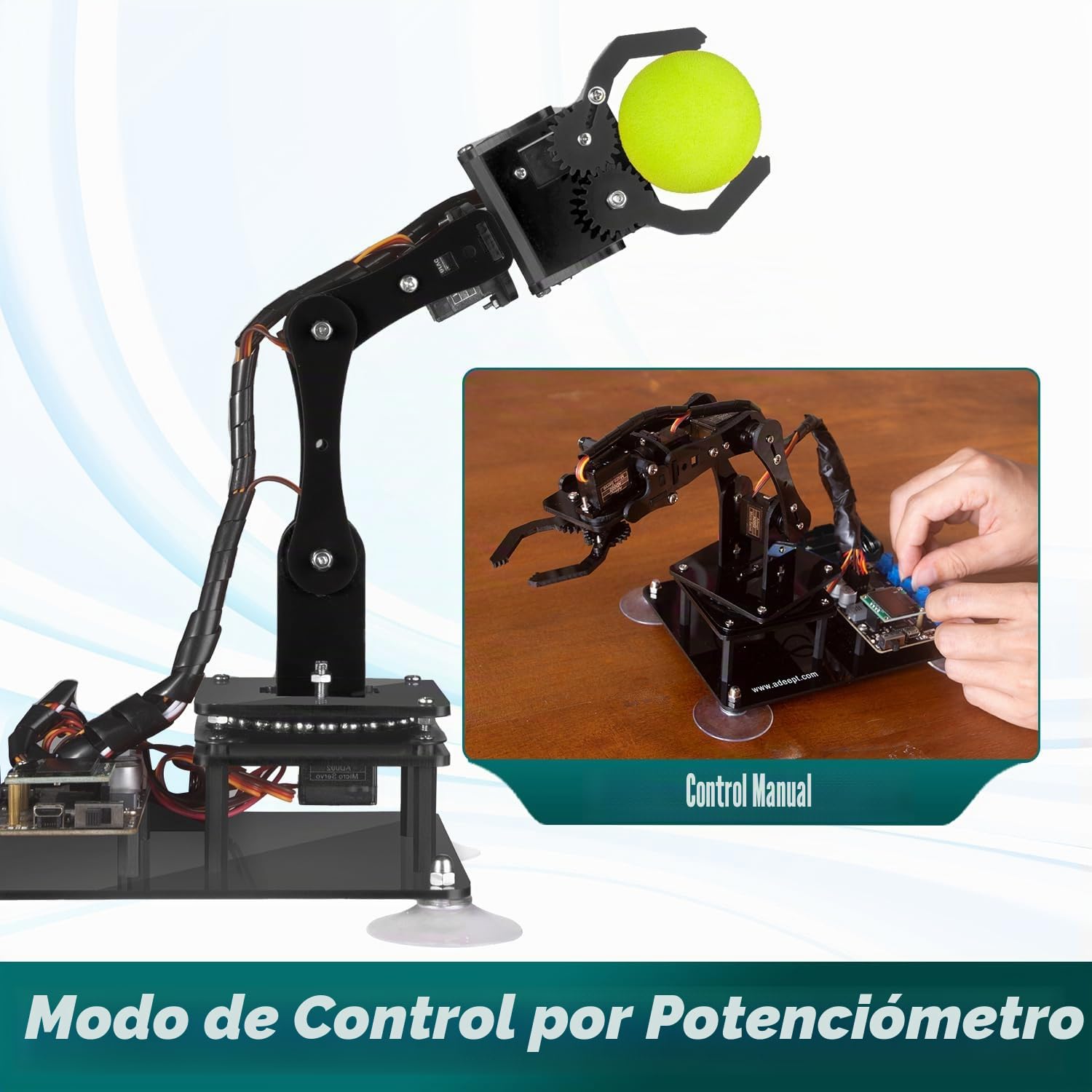 Adeept Kit de Brazo de Robot 5-DOF programable Stem Educativo 5 Ejes Robot Brazo con Pantalla OLED DIY Robot Modelo Buliding Kit Compatible con Arduino IDE (Madera)