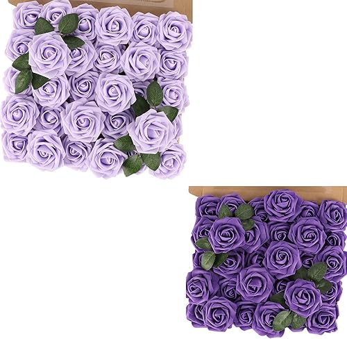 MACTING Flores de rosas artificiales, tacto real para bricolaje, ramos, fiesta de boda, baby shower, hogar, decoración de árbol de Navidad, 60 piezas