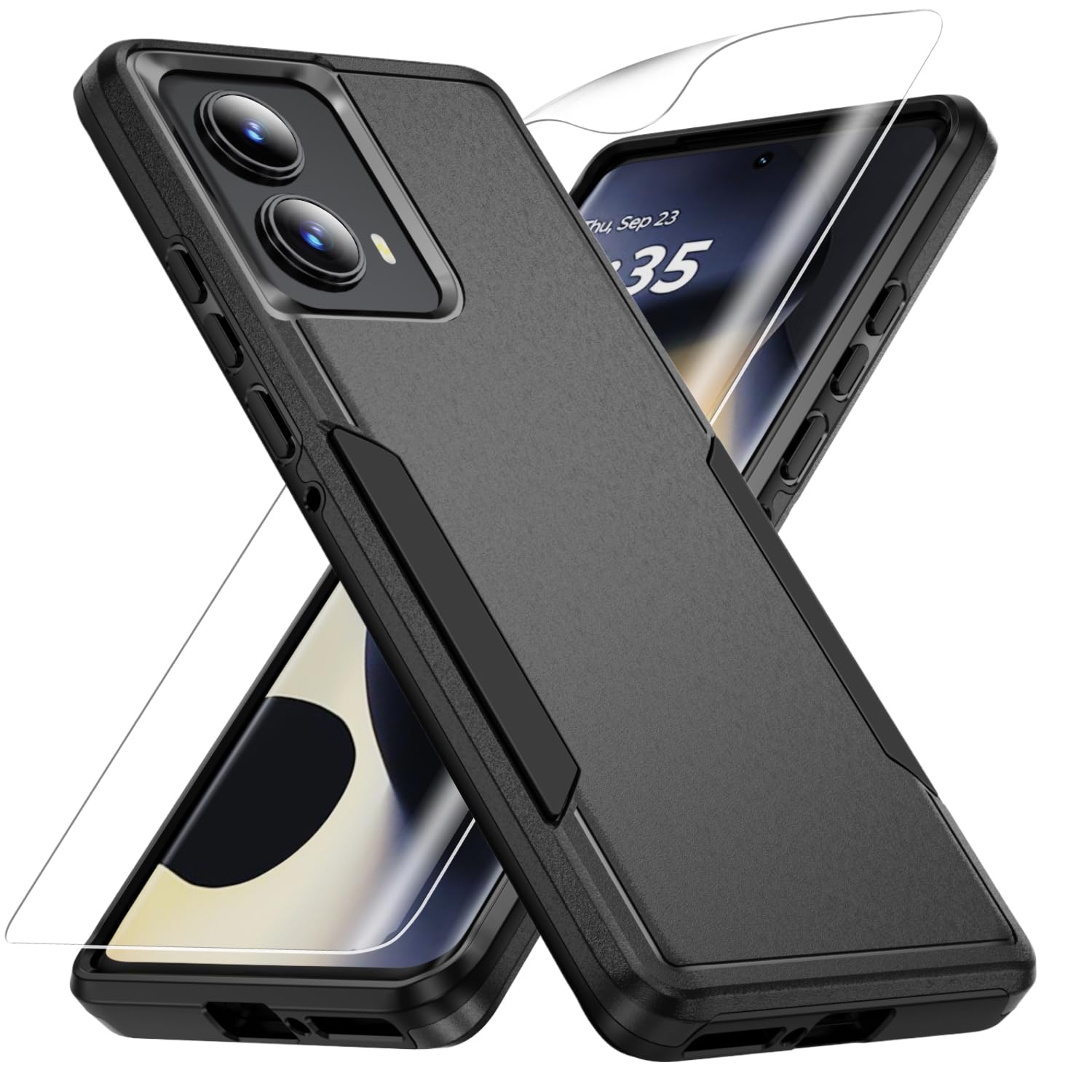 for Motorola Edge 2024 Case, with HD Screen Protector [Military Grade Drop Tested] Heavy-Duty Tough Rugged Shockproof Protective Case for Moto Edge 2024, Black