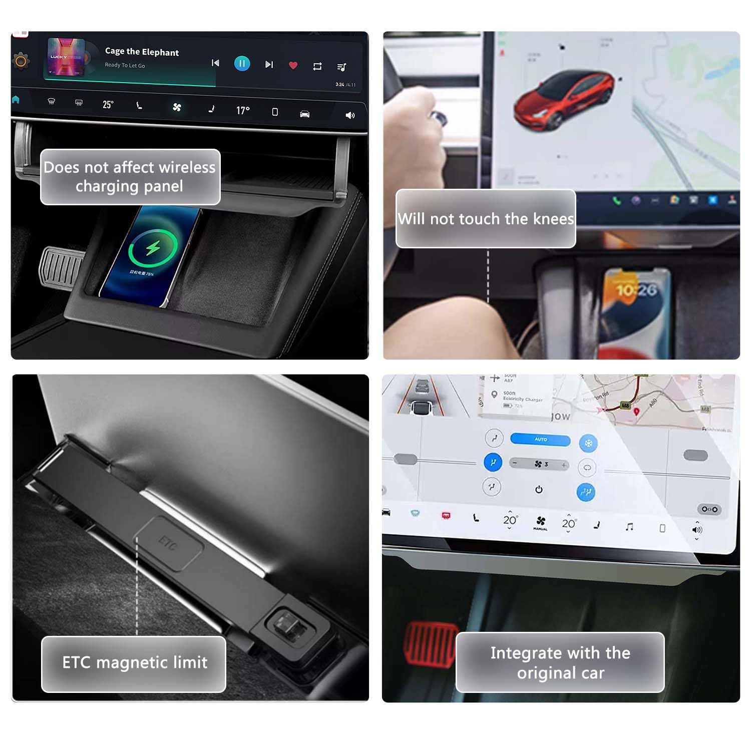 Caja de Almacenamiento Debajo de la Pantalla para Tesla Model Y 2020-2024 Model 3 2017-2023 Organizador sin Deslizamiento Establecimiento Oculto de Almacenamiento la Consola Central