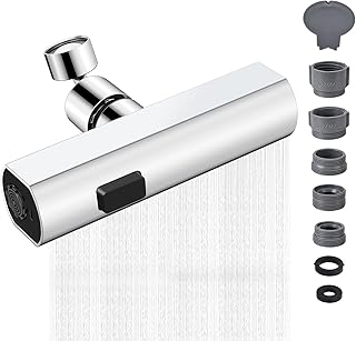 Kitchen Tap Spray Head 360° Swivel Spout Faucet Extender 3 Modes Kitchen Sink Tap Spray Head Tap Aerator Large Area Replacement Tap Heads Tap Adapter Accessories Faucet Adapter, Silver