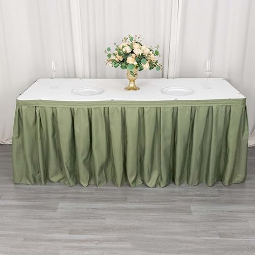 Efavormart - Falda de mesa plisada de poliéster verde salvia de eucalipto de 21 pies, falda de mesa plegable para banquetes