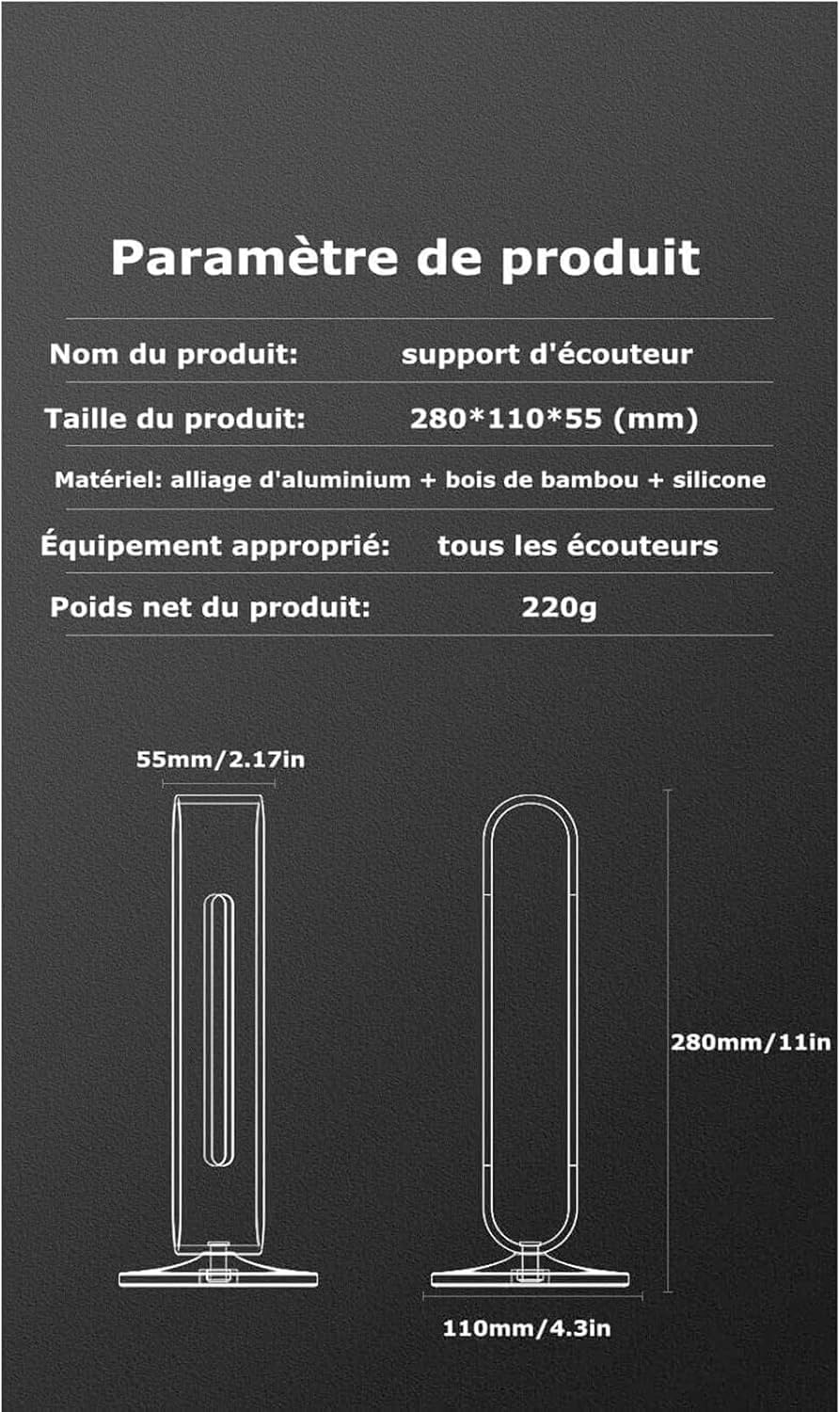 Supporto per cuffie, in legno e alluminio, accessorio da gioco, ideale per l'organizzazione della scrivania e per una visualizzazione efficiente delle cuffie