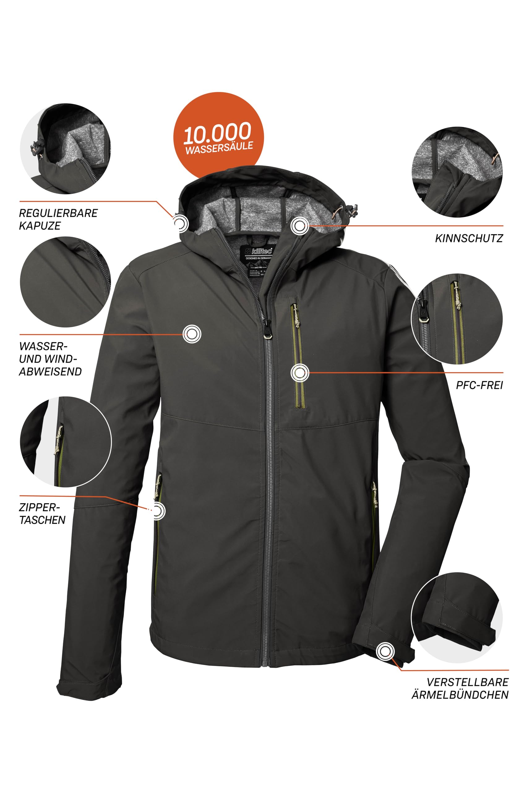 killtec Herren Softshelljacke/Outdoorjacke mit Kapuze KOS 259